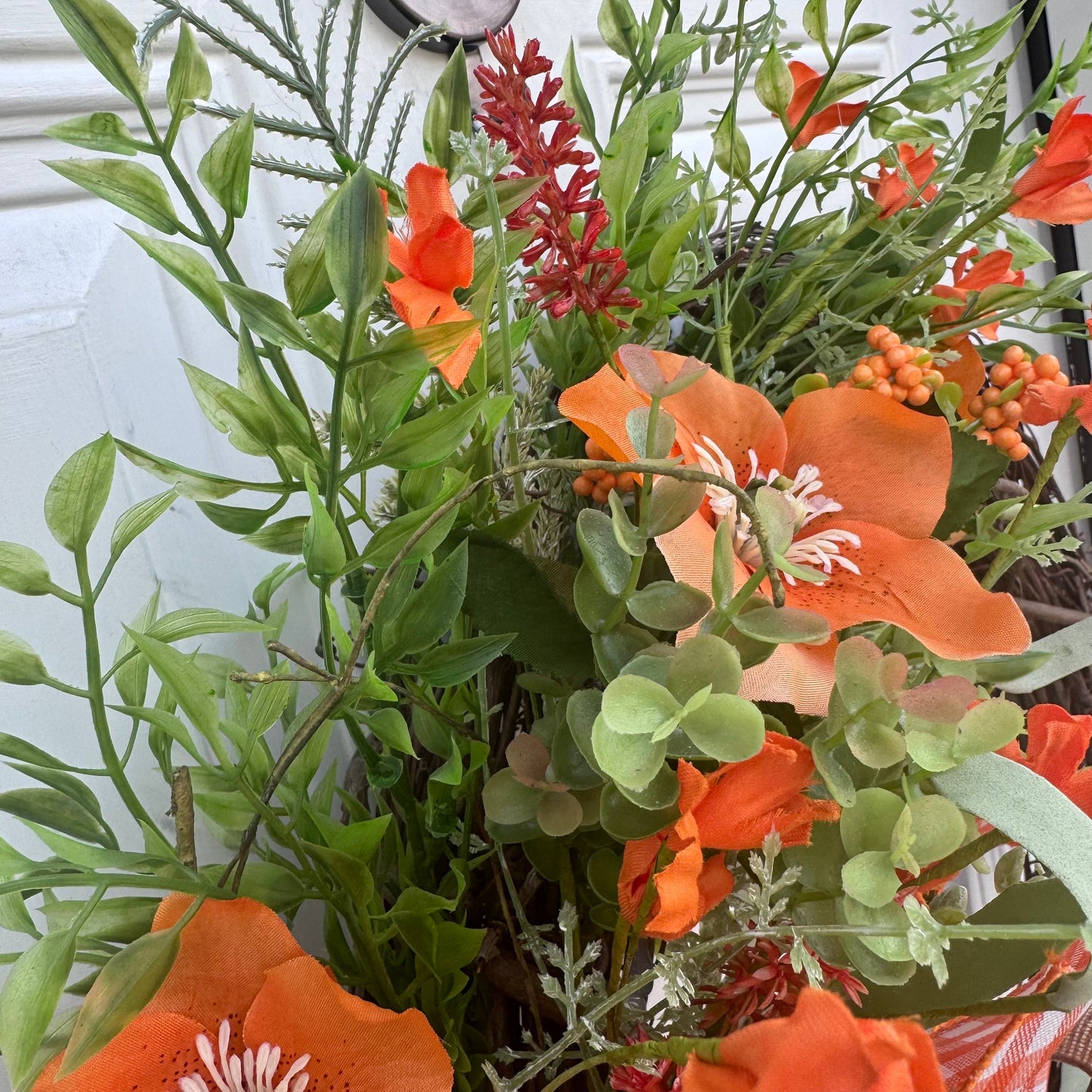 Orange Floral Grapevine Wreath for Front Door Colorful Fall Home Decor for Outdoor Porch or Indoor Office Wall Hanger