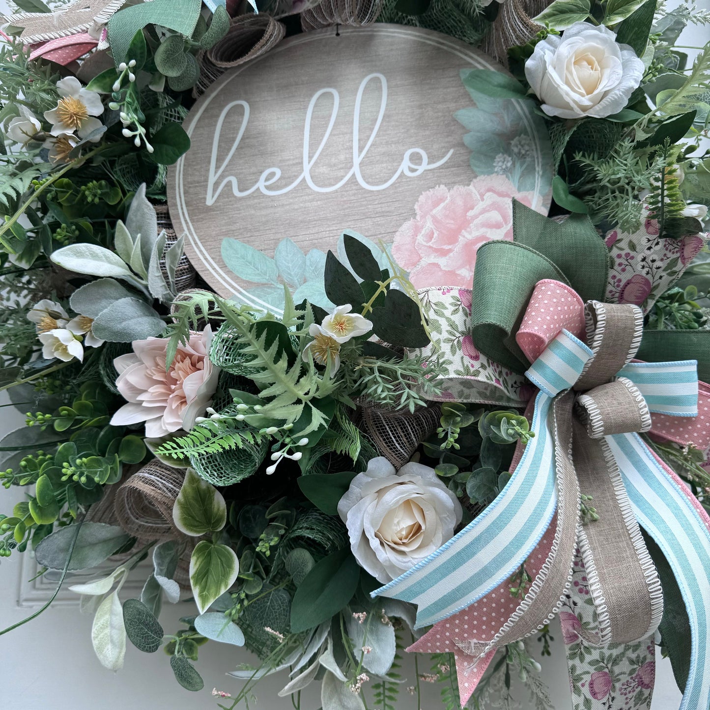 Spring Floral Wreath for Front Door, Lambs Ear Everyday Home Decor for Outdoor Porch or Indoor Office Wall Hanging, New Home Gift for Her