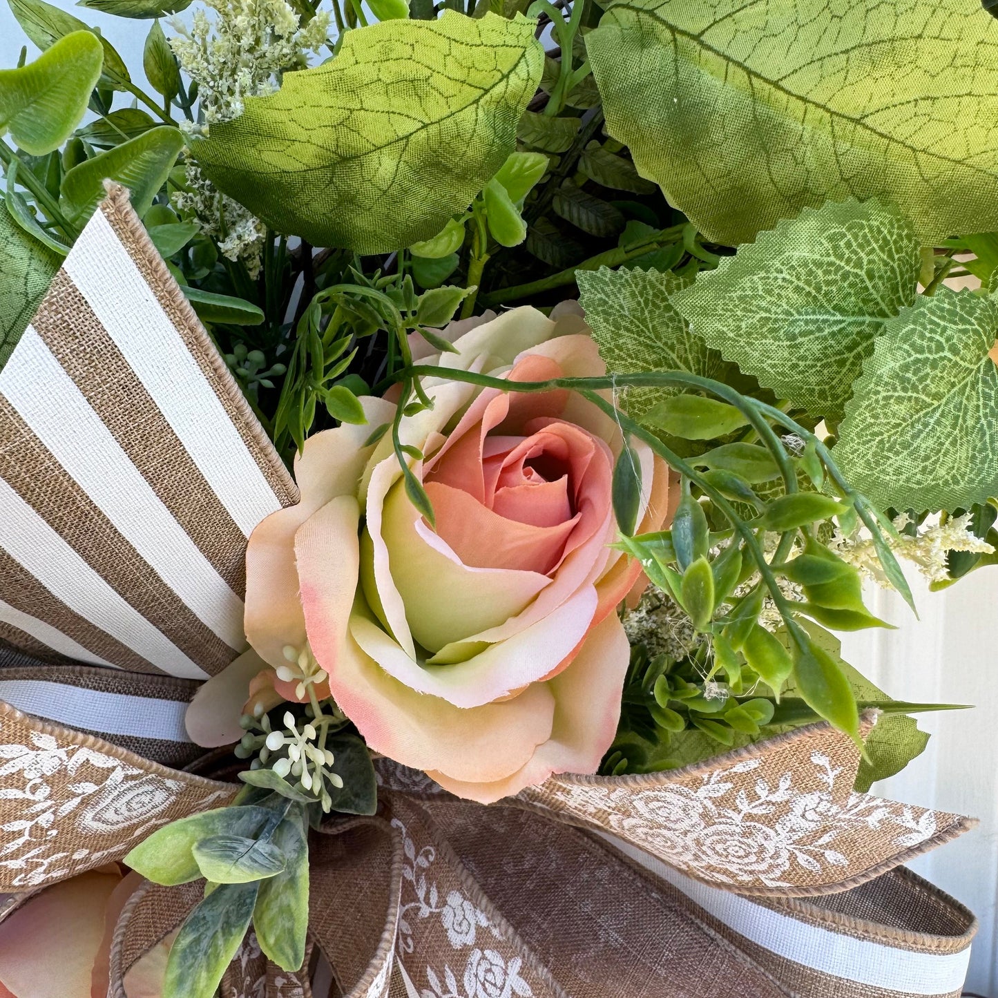 Rose Grapevine Wreath for Front Door Rustic Cluntey Home Decor for Outdoor Porch or Indoor Office Wall Hanging, Spring Wreath Gift for Her