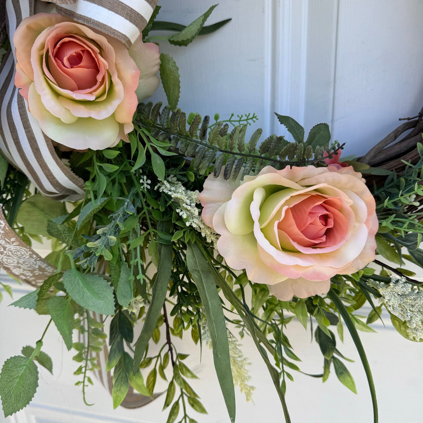 Rose Grapevine Wreath for Front Door Rustic Cluntey Home Decor for Outdoor Porch or Indoor Office Wall Hanging, Spring Wreath Gift for Her