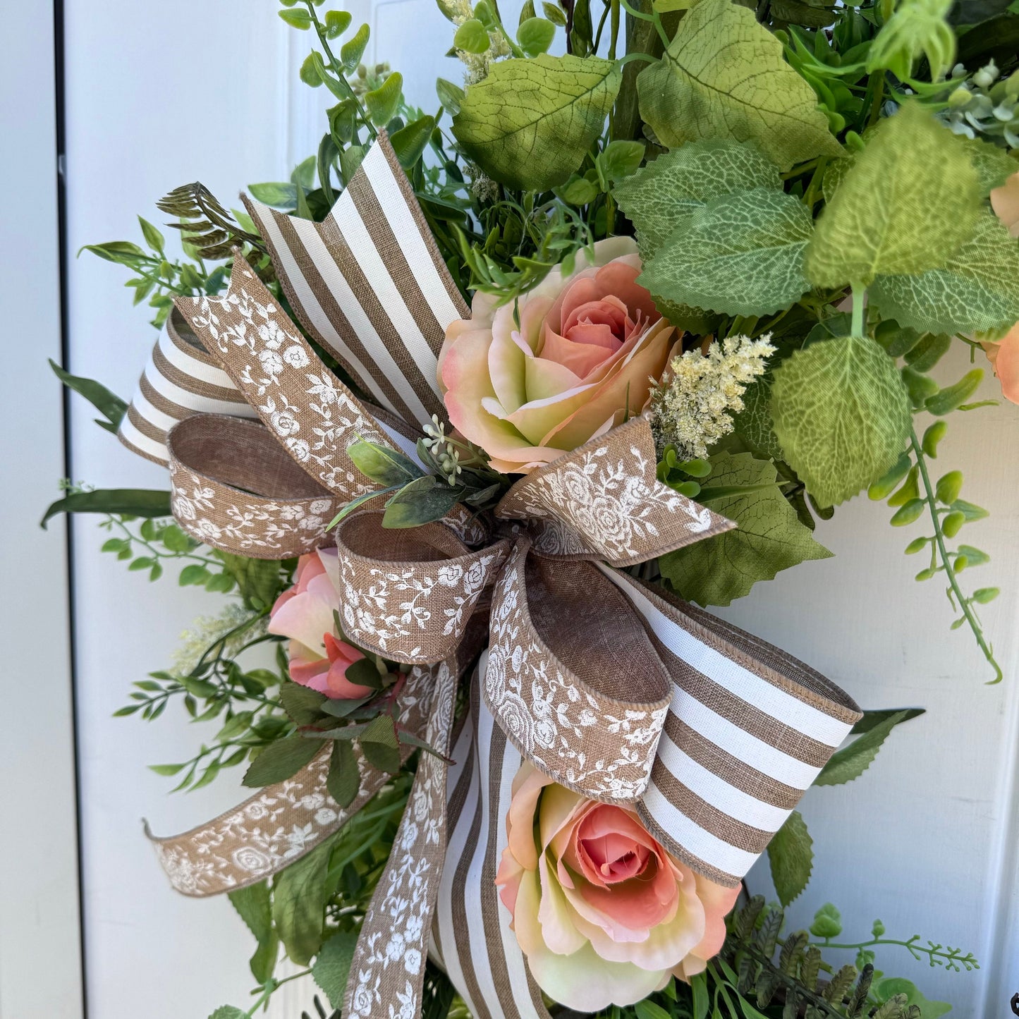 Rose Grapevine Wreath for Front Door Rustic Cluntey Home Decor for Outdoor Porch or Indoor Office Wall Hanging, Spring Wreath Gift for Her