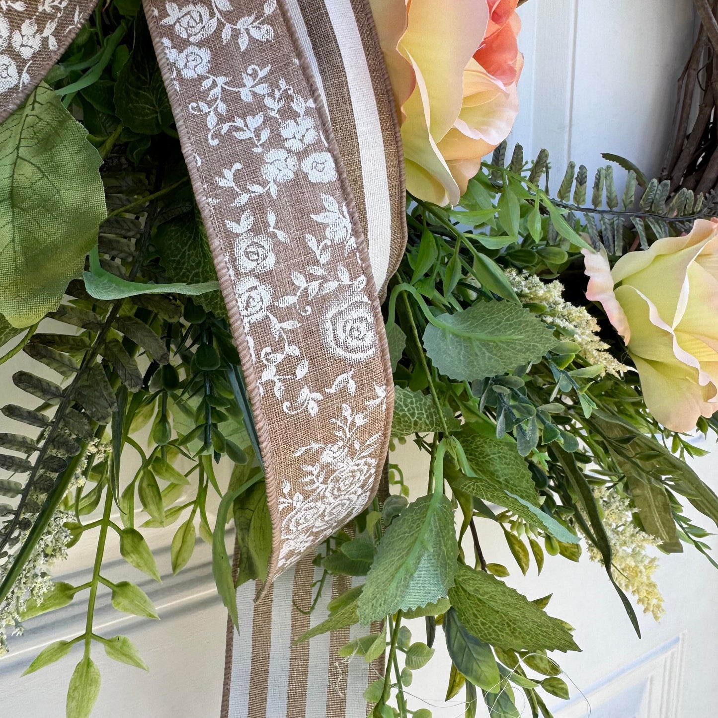 Rose Grapevine Wreath for Front Door Rustic Cluntey Home Decor for Outdoor Porch or Indoor Office Wall Hanging, Spring Wreath Gift for Her