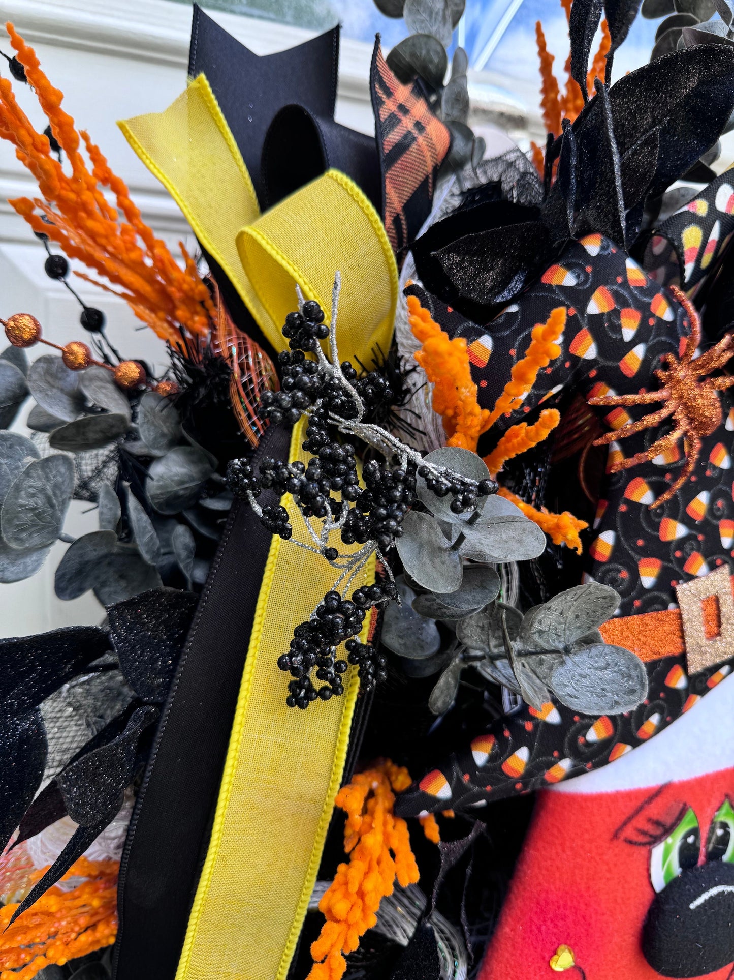 Candy Corn Witch Wreath for Front Door Whimsical Halloween Home Decor for Outdoor Porch or Indoor Office Wall Hanging Halloween Goth Party