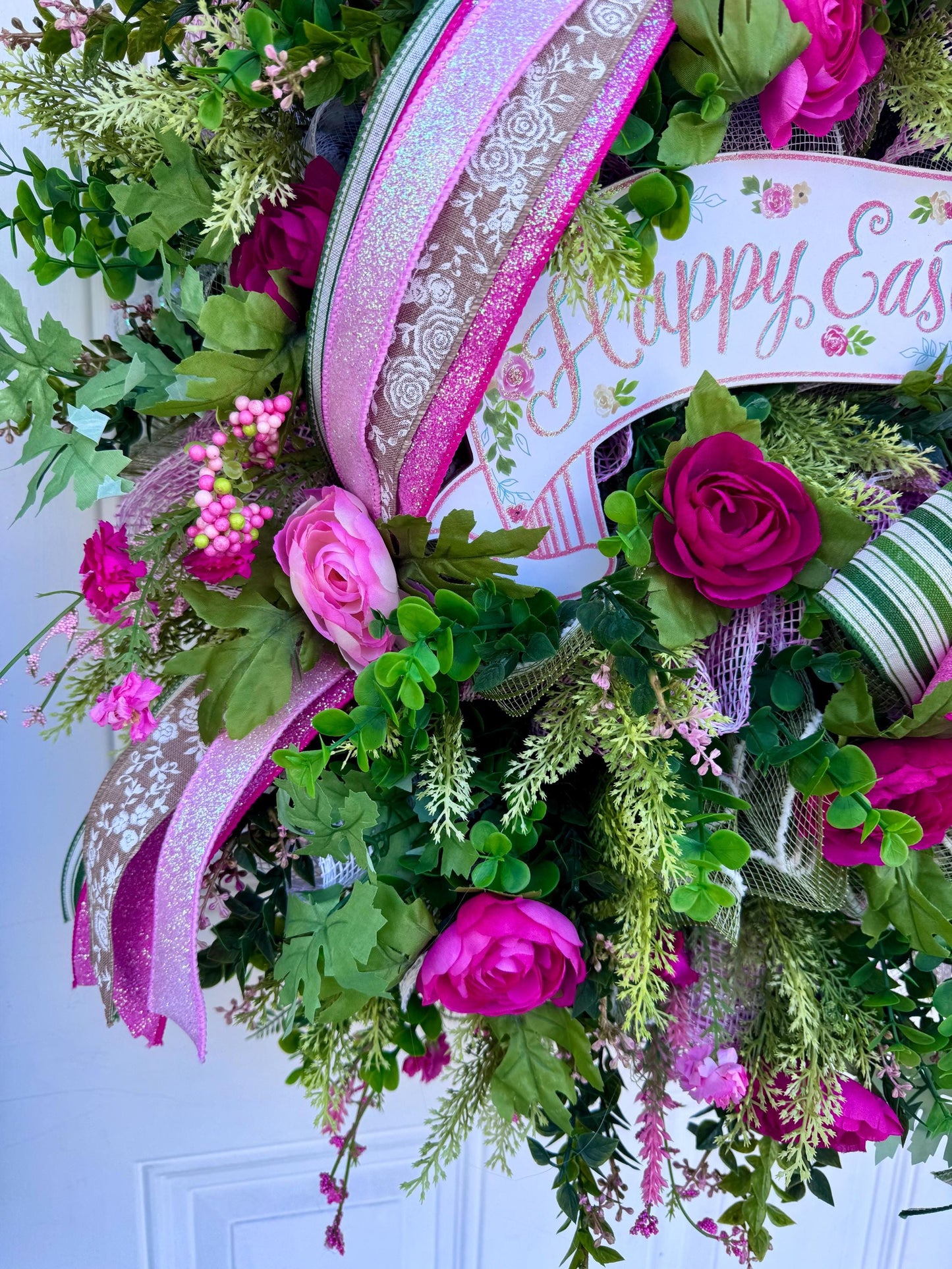Easter Wreath for Front Door, Pink Easter Home Decor for Outdoor Porch or Indoor Office Wall Hanging, Pink Spring Wreath Gift for Her Mom