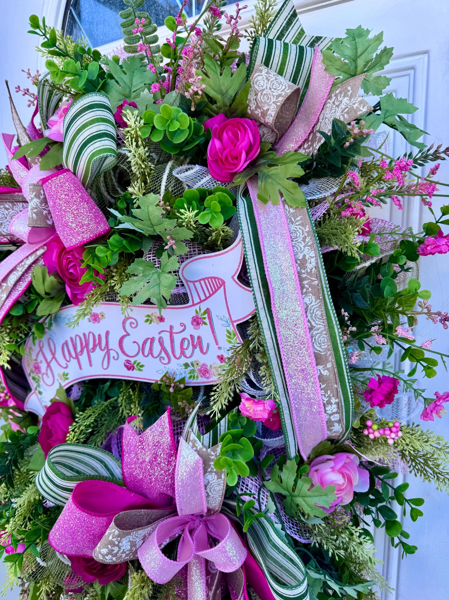 Easter Wreath for Front Door, Pink Easter Home Decor for Outdoor Porch or Indoor Office Wall Hanging, Pink Spring Wreath Gift for Her Mom