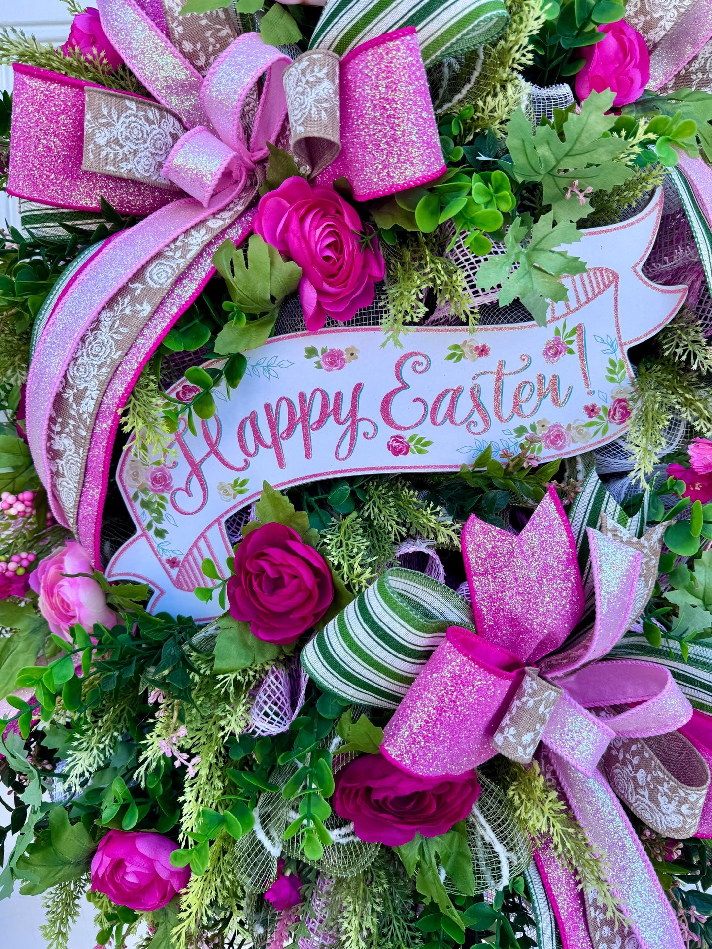 Easter Wreath for Front Door, Pink Easter Home Decor for Outdoor Porch or Indoor Office Wall Hanging, Pink Spring Wreath Gift for Her Mom