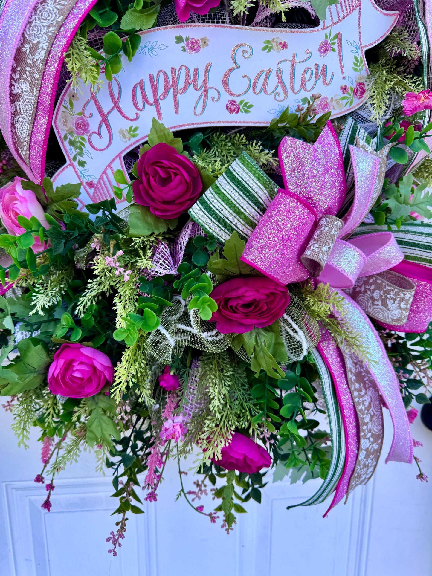 Easter Wreath for Front Door, Pink Easter Home Decor for Outdoor Porch or Indoor Office Wall Hanging, Pink Spring Wreath Gift for Her Mom