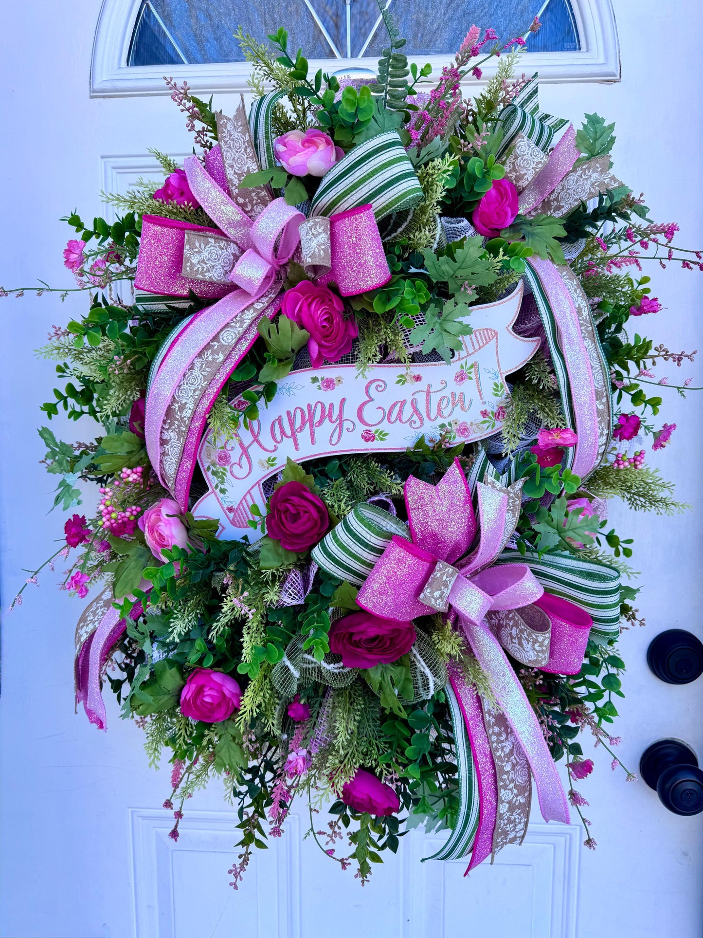 Easter Wreath for Front Door, Pink Easter Home Decor for Outdoor Porch or Indoor Office Wall Hanging, Pink Spring Wreath Gift for Her Mom