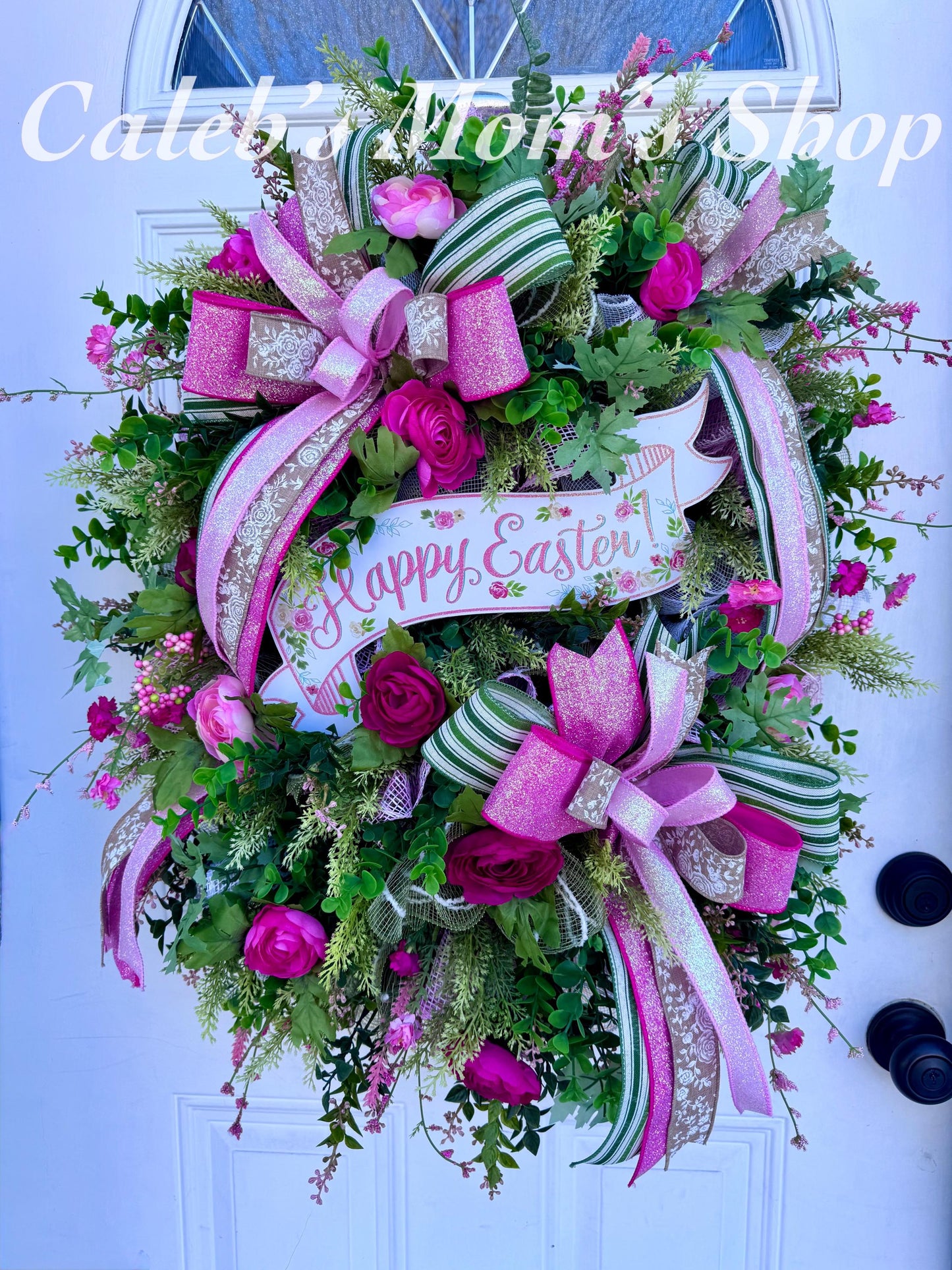 Easter Wreath for Front Door, Pink Easter Home Decor for Outdoor Porch or Indoor Office Wall Hanging, Pink Spring Wreath Gift for Her Mom