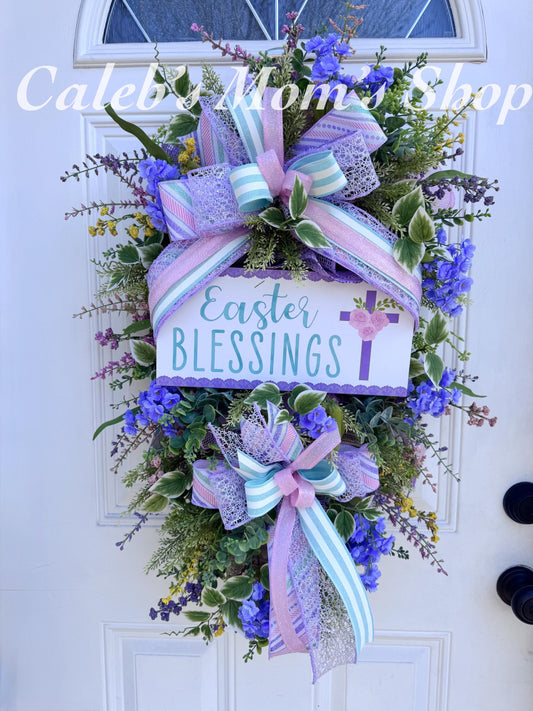 Religious Easter Wreath for Front Door, Spring Wreath Home Decor for Outdoor Porch or Indoor Wall Hanging, Religious Easter Blessings Decor