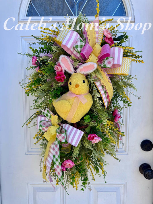 Easter Wreath for Front Door, Spring Home Decor for Outdoor Porch or Indoor Office Wall Hanger, Whimsical Easter Bunny Decor for Entryway