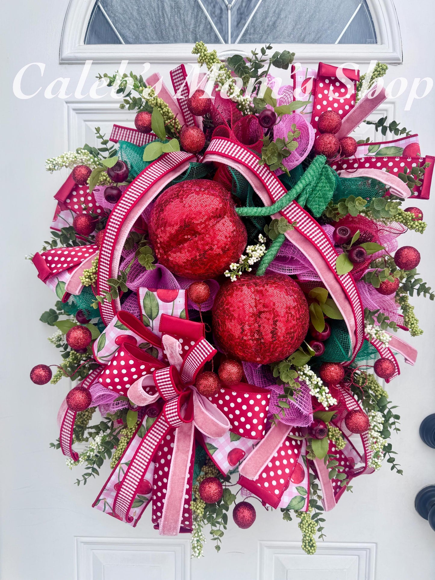 XL Cherry Wreath for Front Door, Spring Summer Cherry Home Decor for Outdoor Porch or Indoor Office Wall Hanging, Fruit Home Accent