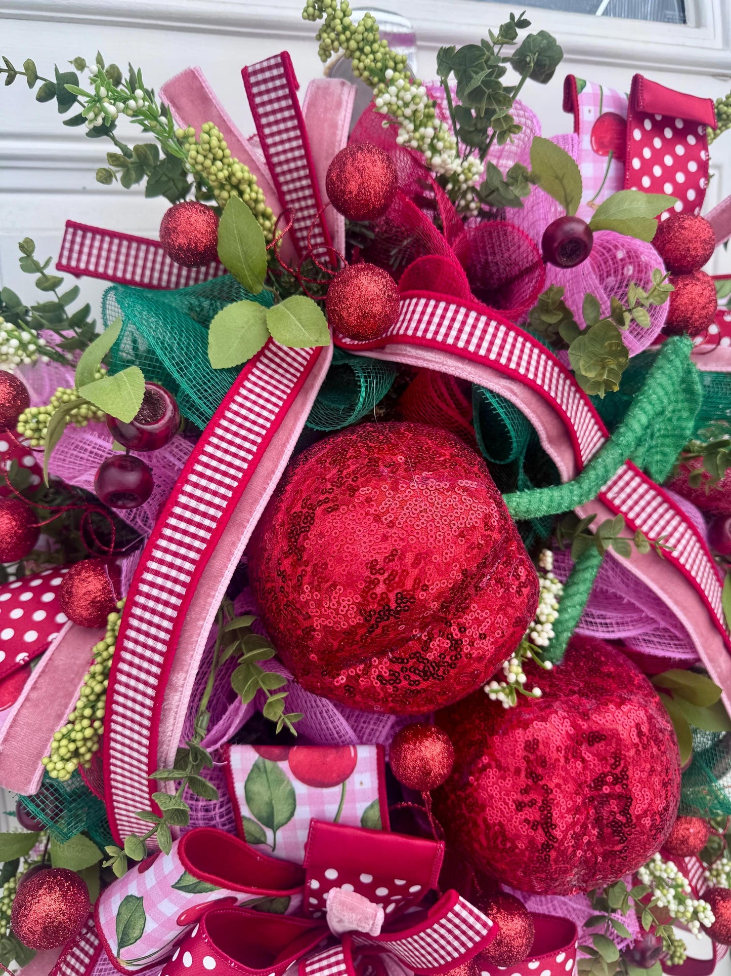 XL Cherry Wreath for Front Door, Spring Summer Cherry Home Decor for Outdoor Porch or Indoor Office Wall Hanging, Fruit Home Accent