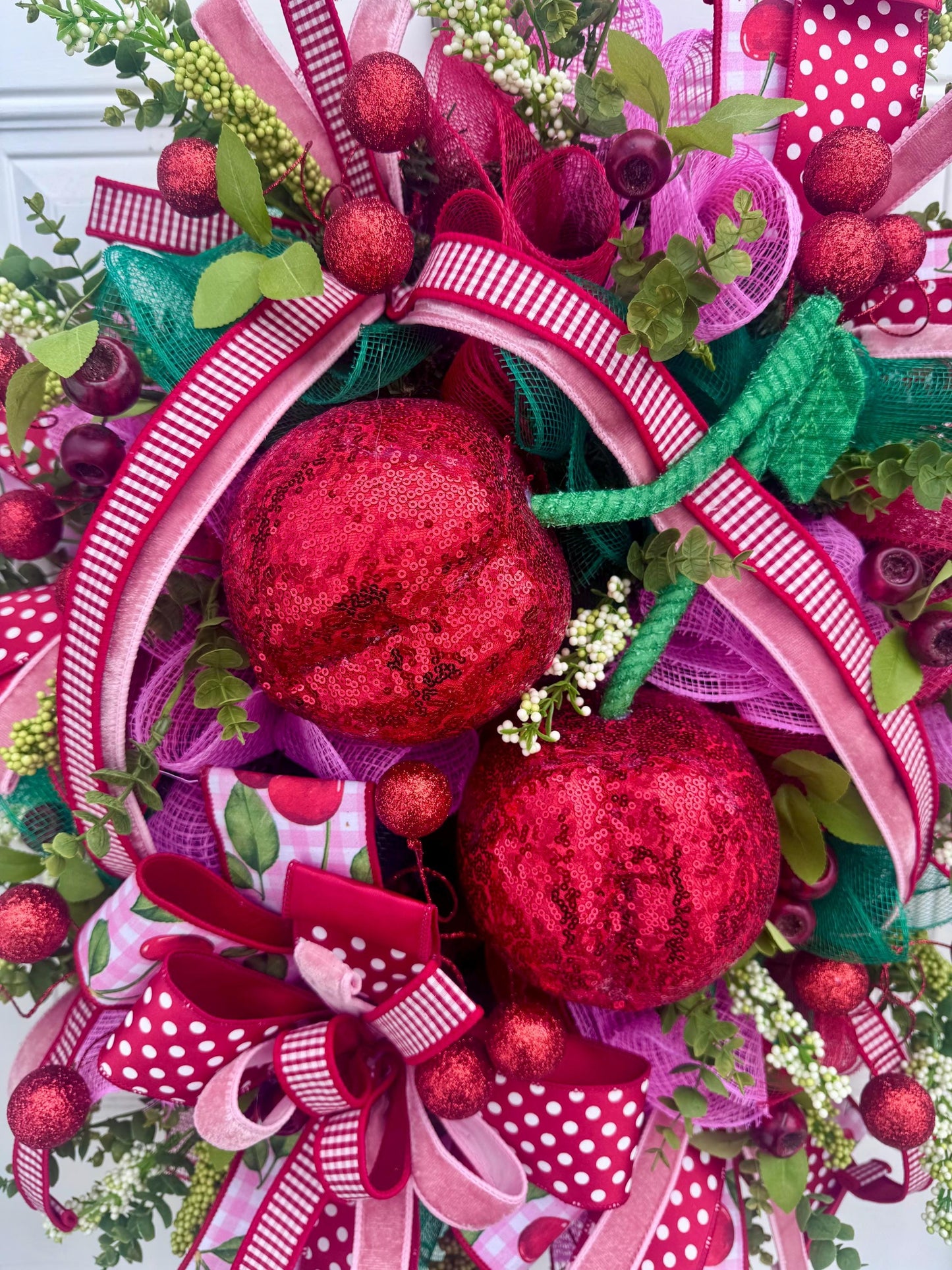 XL Cherry Wreath for Front Door, Spring Summer Cherry Home Decor for Outdoor Porch or Indoor Office Wall Hanging, Fruit Home Accent