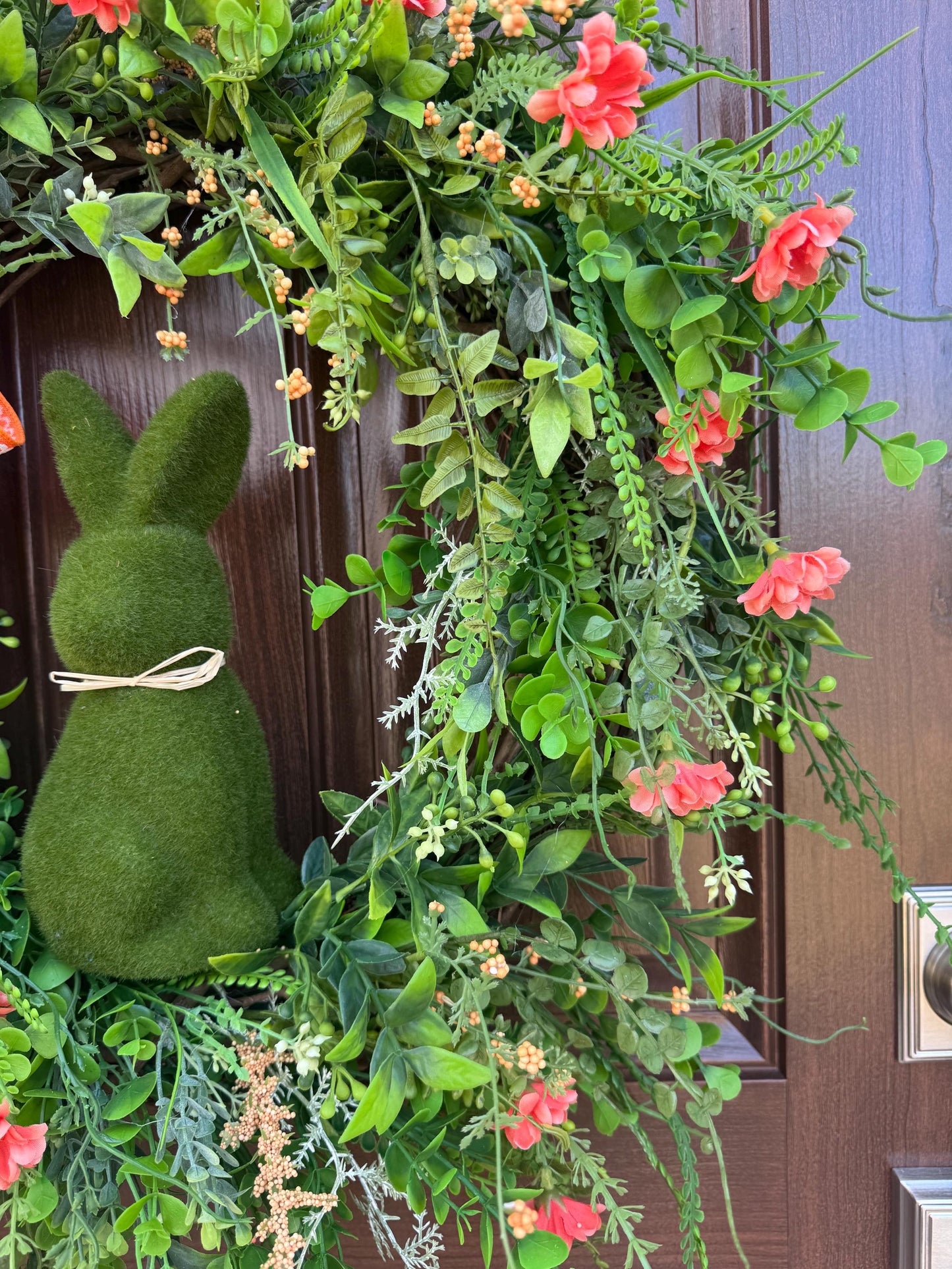 Easter Grapevine Wreath with Flocked Bunny and Handmade Bow, Spring Home Decor for Outdoor Porch or Indoor Office Wall Hanging Gift for Her