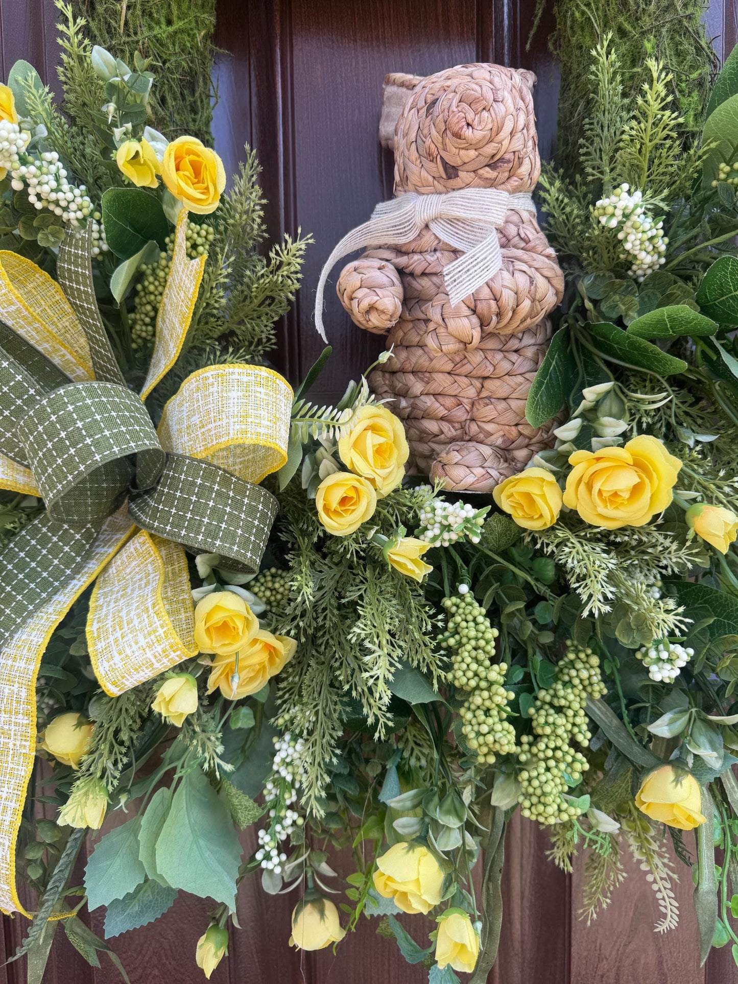 Easter Moss Floral Wreath for Front Door, Spring Bunny Wreath for Outdoor Porch or Indoor Office Wall Hanging, Easter Floral Home Decor Gift