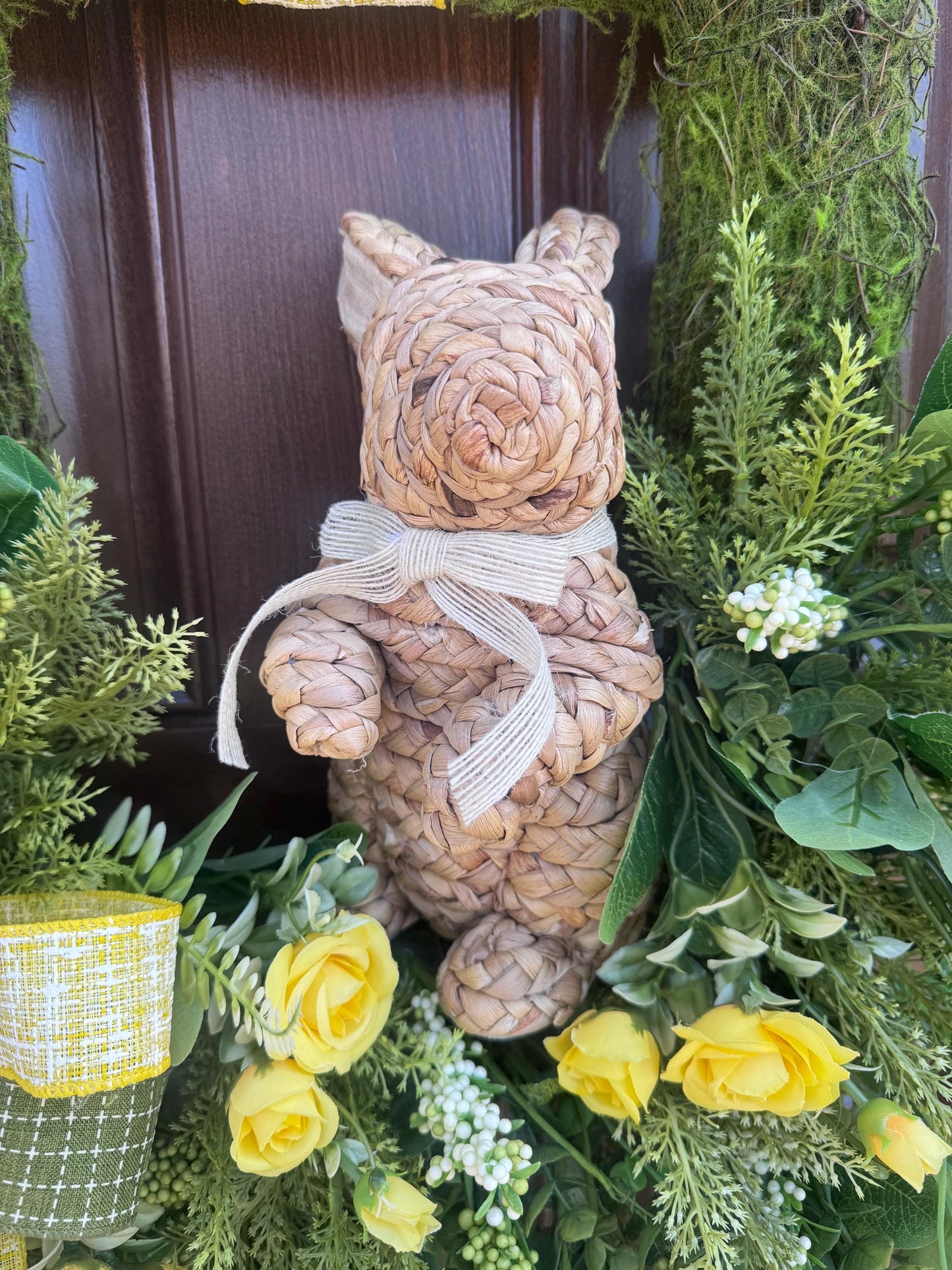 Easter Moss Floral Wreath for Front Door, Spring Bunny Wreath for Outdoor Porch or Indoor Office Wall Hanging, Easter Floral Home Decor Gift
