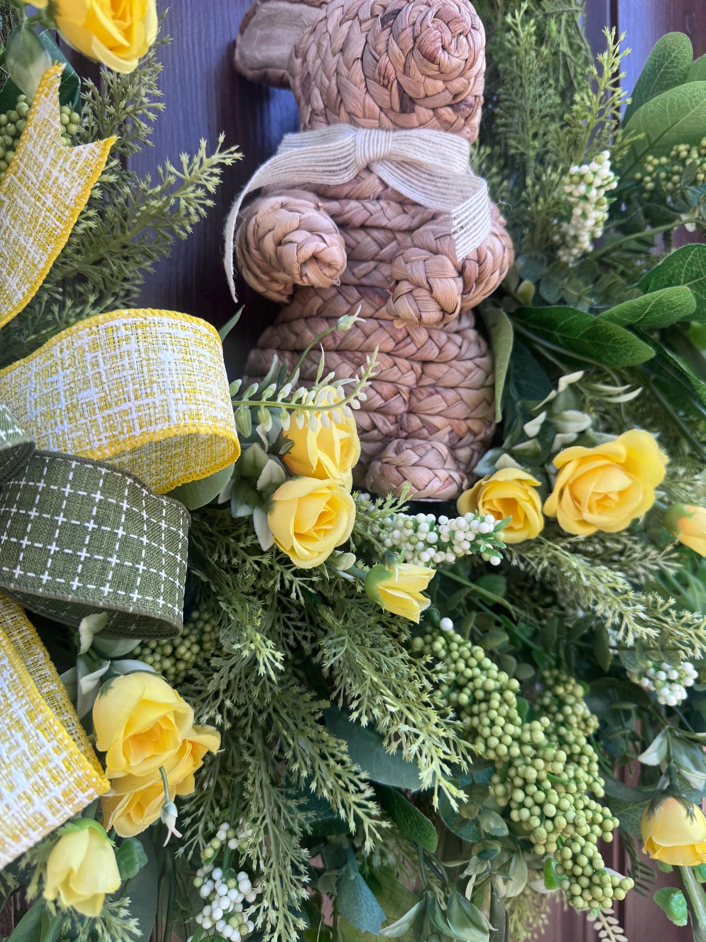 Easter Moss Floral Wreath for Front Door, Spring Bunny Wreath for Outdoor Porch or Indoor Office Wall Hanging, Easter Floral Home Decor Gift