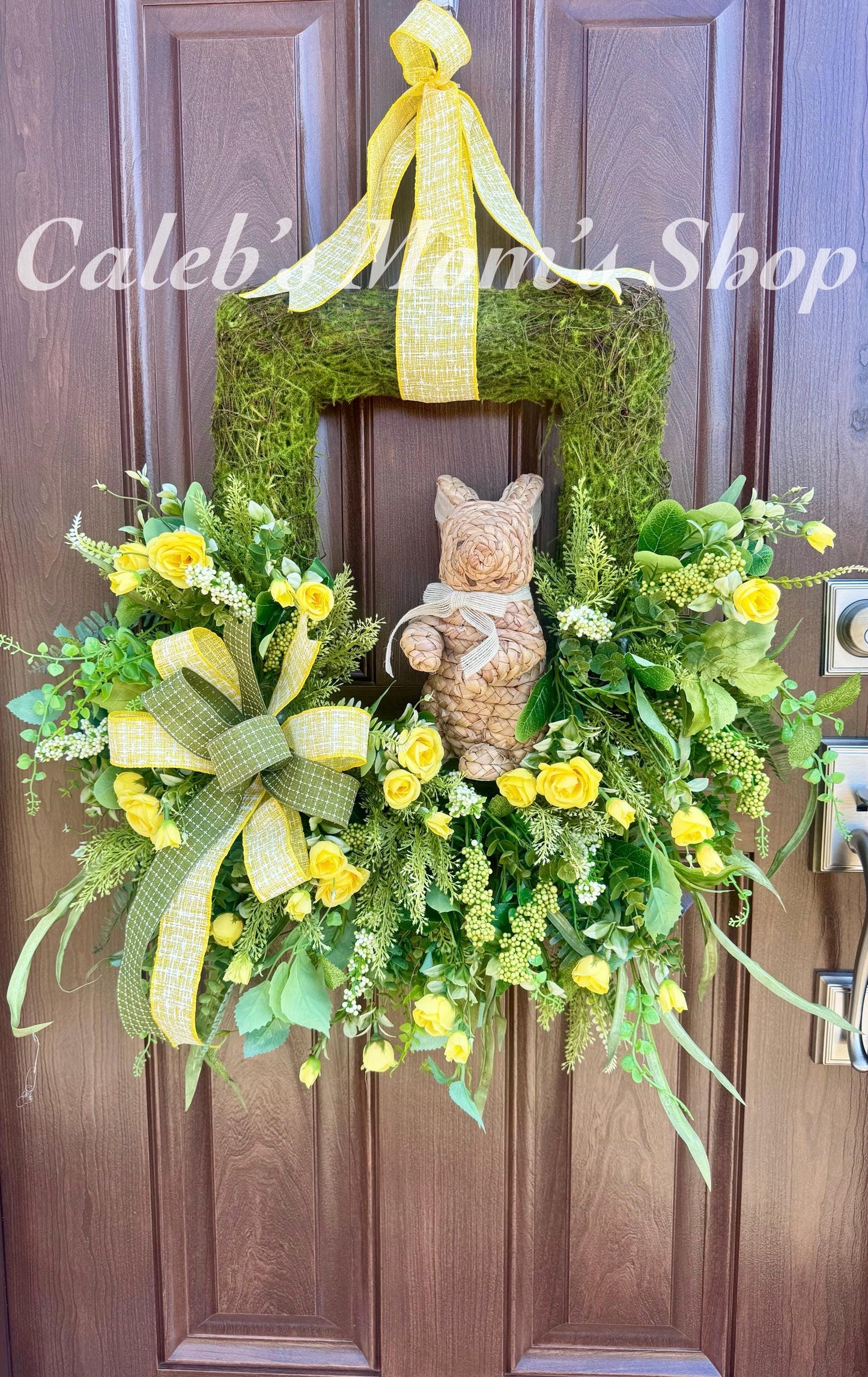 Easter Moss Floral Wreath for Front Door, Spring Bunny Wreath for Outdoor Porch or Indoor Office Wall Hanging, Easter Floral Home Decor Gift