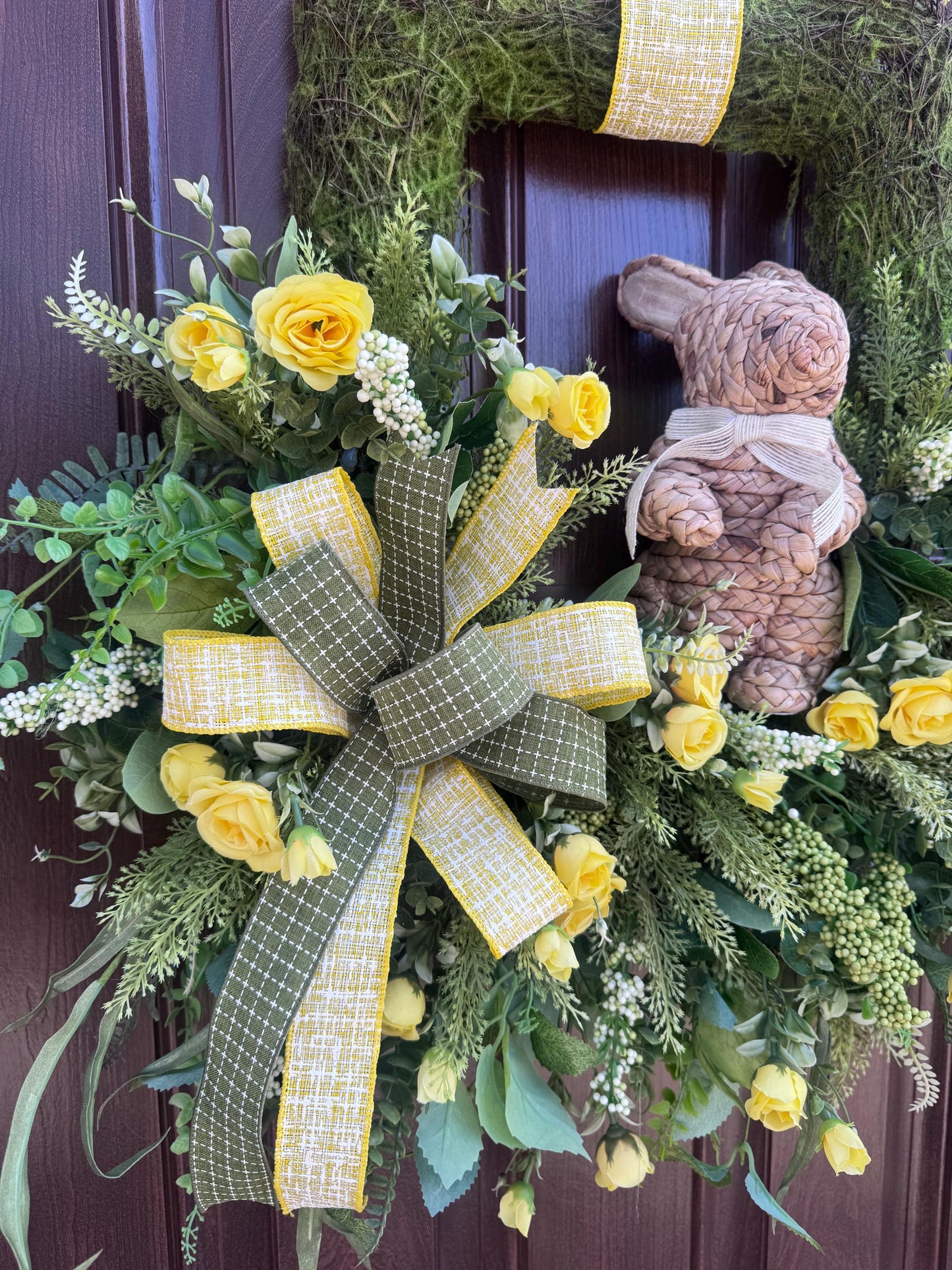 Easter Moss Floral Wreath for Front Door, Spring Bunny Wreath for Outdoor Porch or Indoor Office Wall Hanging, Easter Floral Home Decor Gift