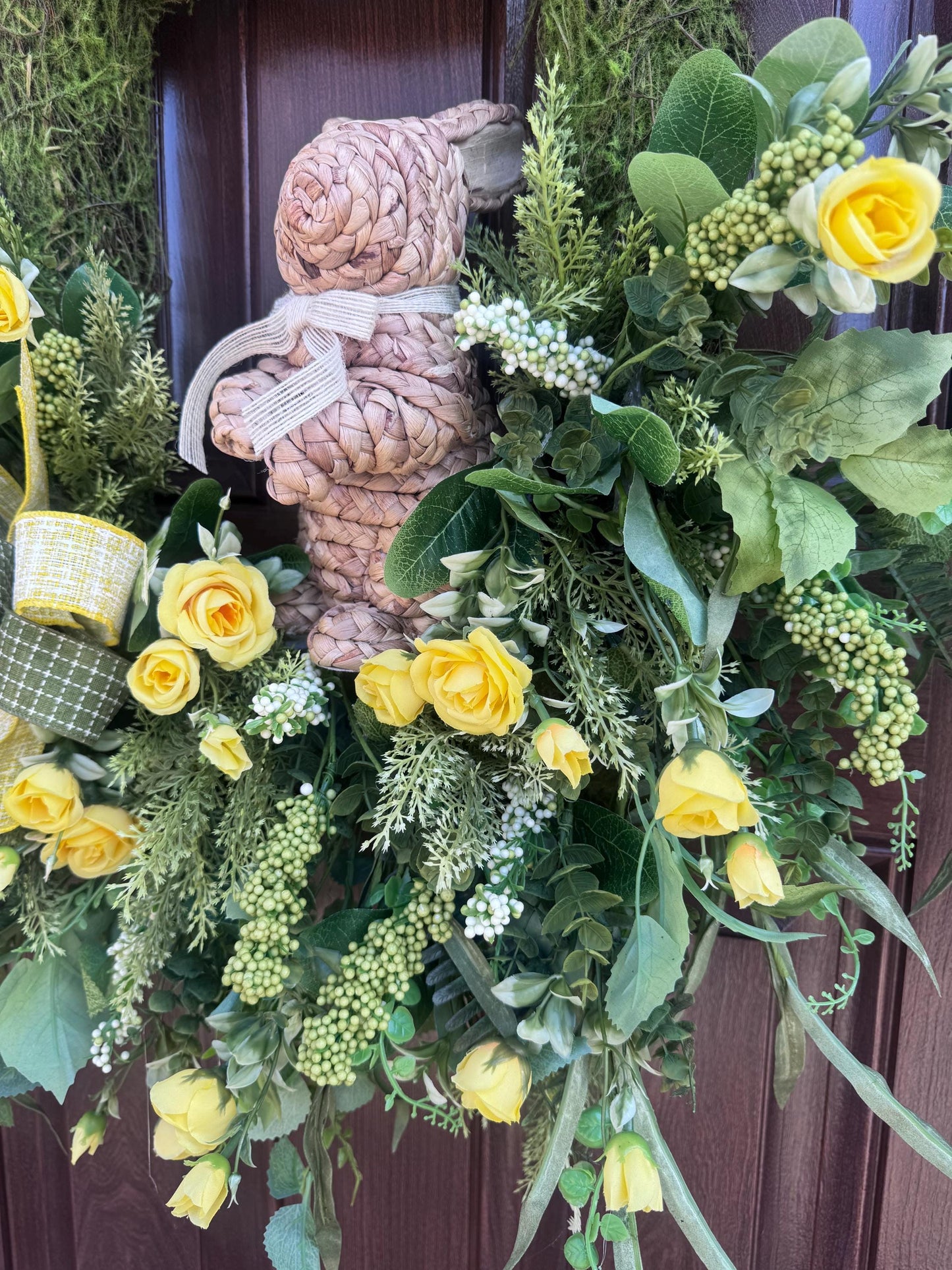 Easter Moss Floral Wreath for Front Door, Spring Bunny Wreath for Outdoor Porch or Indoor Office Wall Hanging, Easter Floral Home Decor Gift