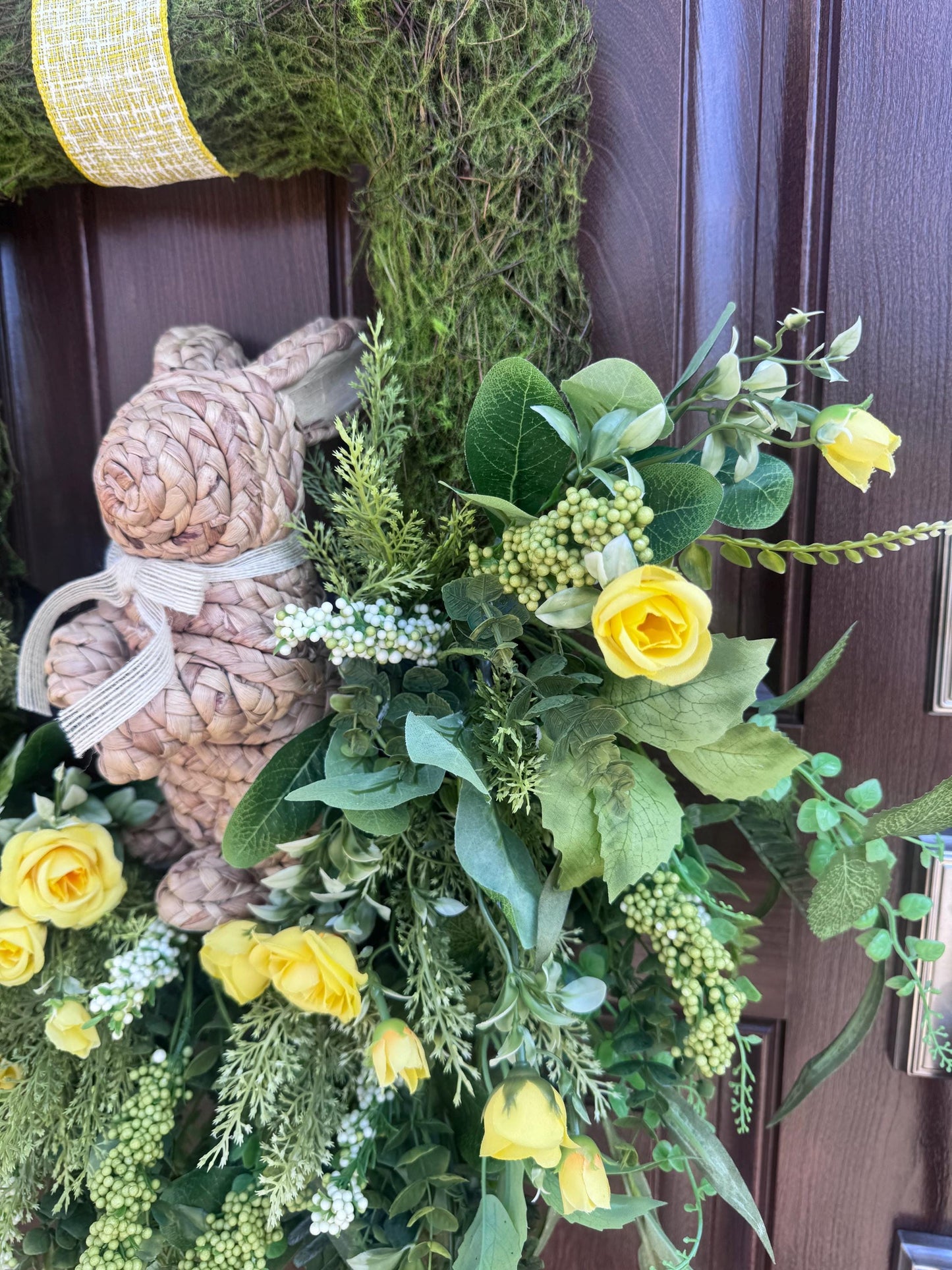 Easter Moss Floral Wreath for Front Door, Spring Bunny Wreath for Outdoor Porch or Indoor Office Wall Hanging, Easter Floral Home Decor Gift