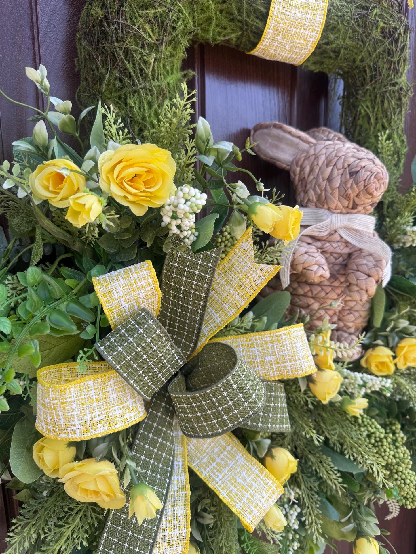 Easter Moss Floral Wreath for Front Door, Spring Bunny Wreath for Outdoor Porch or Indoor Office Wall Hanging, Easter Floral Home Decor Gift