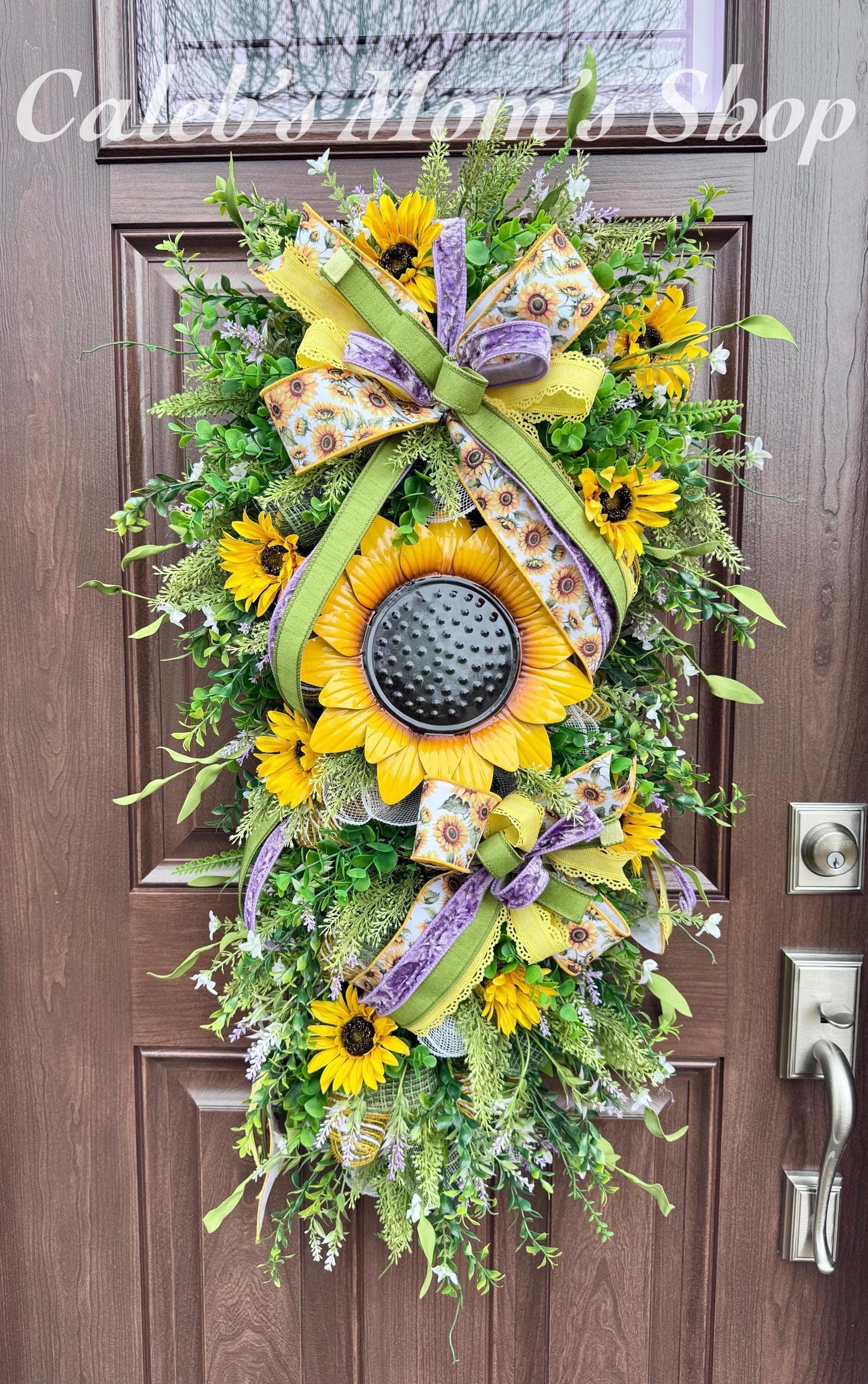 Elegant Sunflower Swag Wreath for Front Door, Sunflower Home Decor for Outdoor Porch or Indoor Office Wall Hanging, Rustic Sunflower Wreath