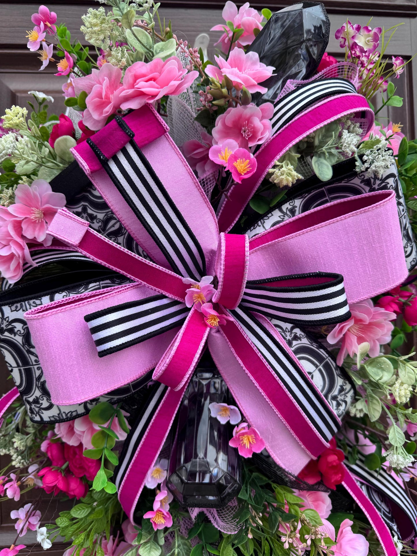 Elegant Pink and Black Jewel Swag Wreath for Front Door, Glam Floral Wreath for Outdoor Porch or Indoor Wall Hanger, Mothers Day Gift