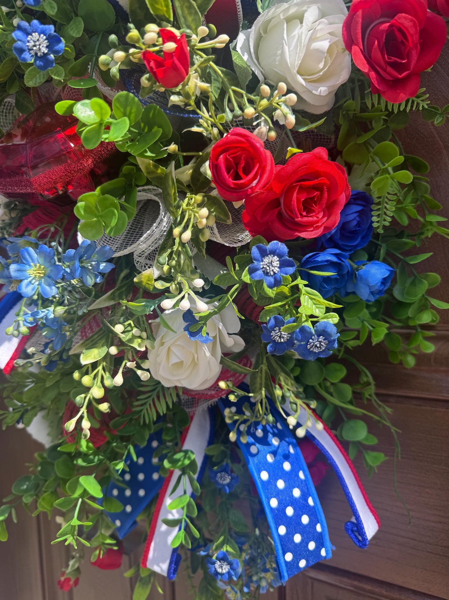 Glam Patriotic Door Swag for Front Door, 4th of July Wreath for Front Porch, Americana Patriotic Front Door Decor, Summer Everyday Wreath