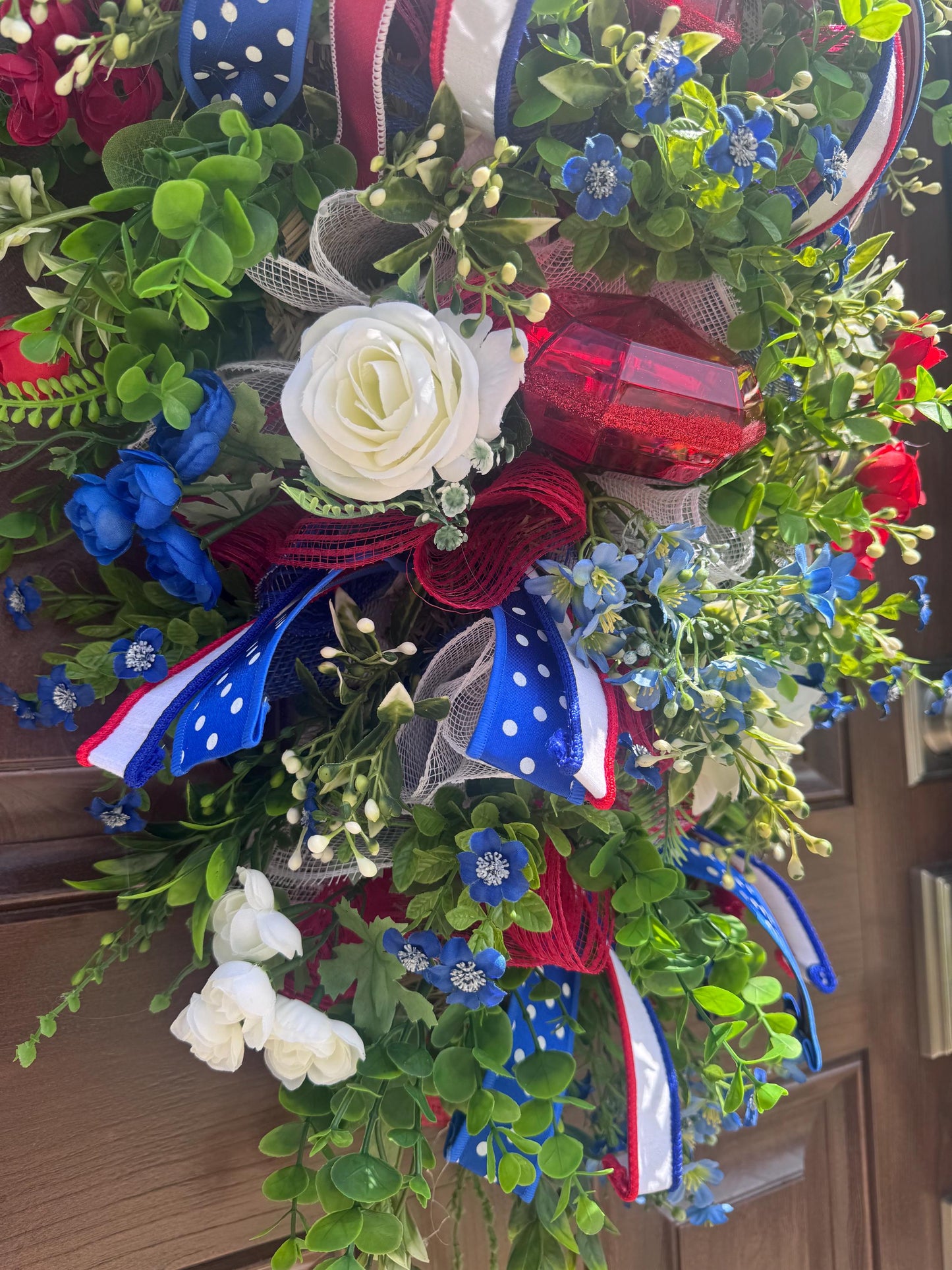 Glam Patriotic Door Swag for Front Door, 4th of July Wreath for Front Porch, Americana Patriotic Front Door Decor, Summer Everyday Wreath