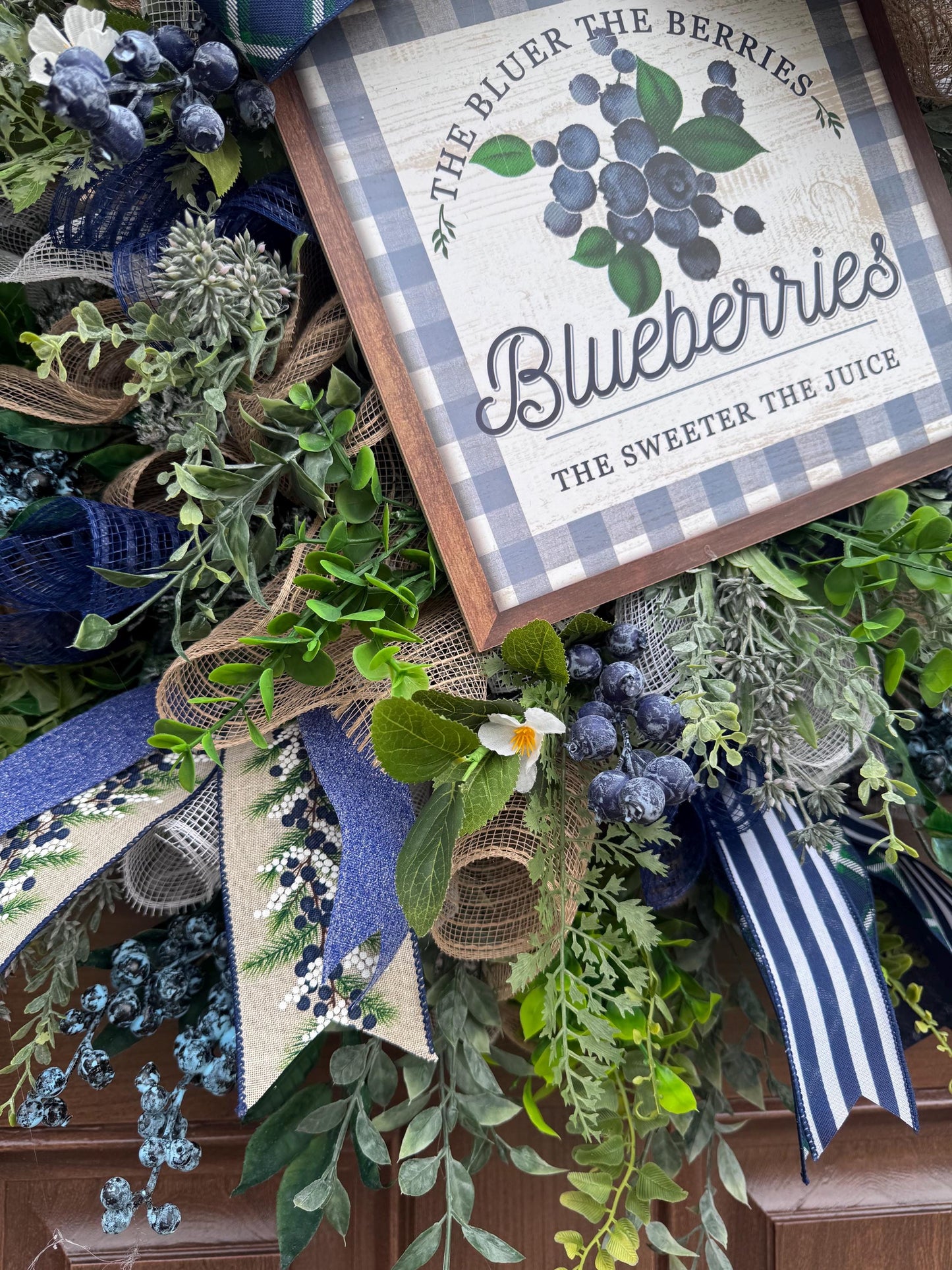 Blueberry Front Door Wreath, Farmhouse Summer Wreath, Spring Summer Home Decor for Outdoor Porch, Rustic Everyday Door Decor, Gift for Mom