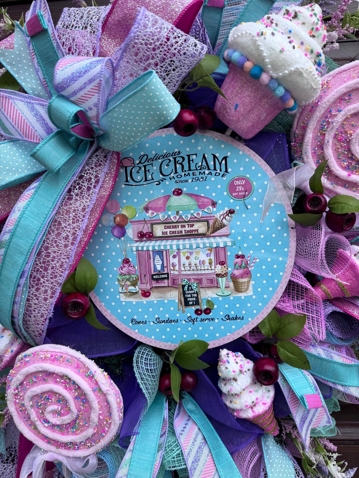 Whimsical Popsicle Wreath for Front Door, Ice Cream Shop Decor, Birthday Party Decoration, Candy Land Theme Decor for Outdoor Porch