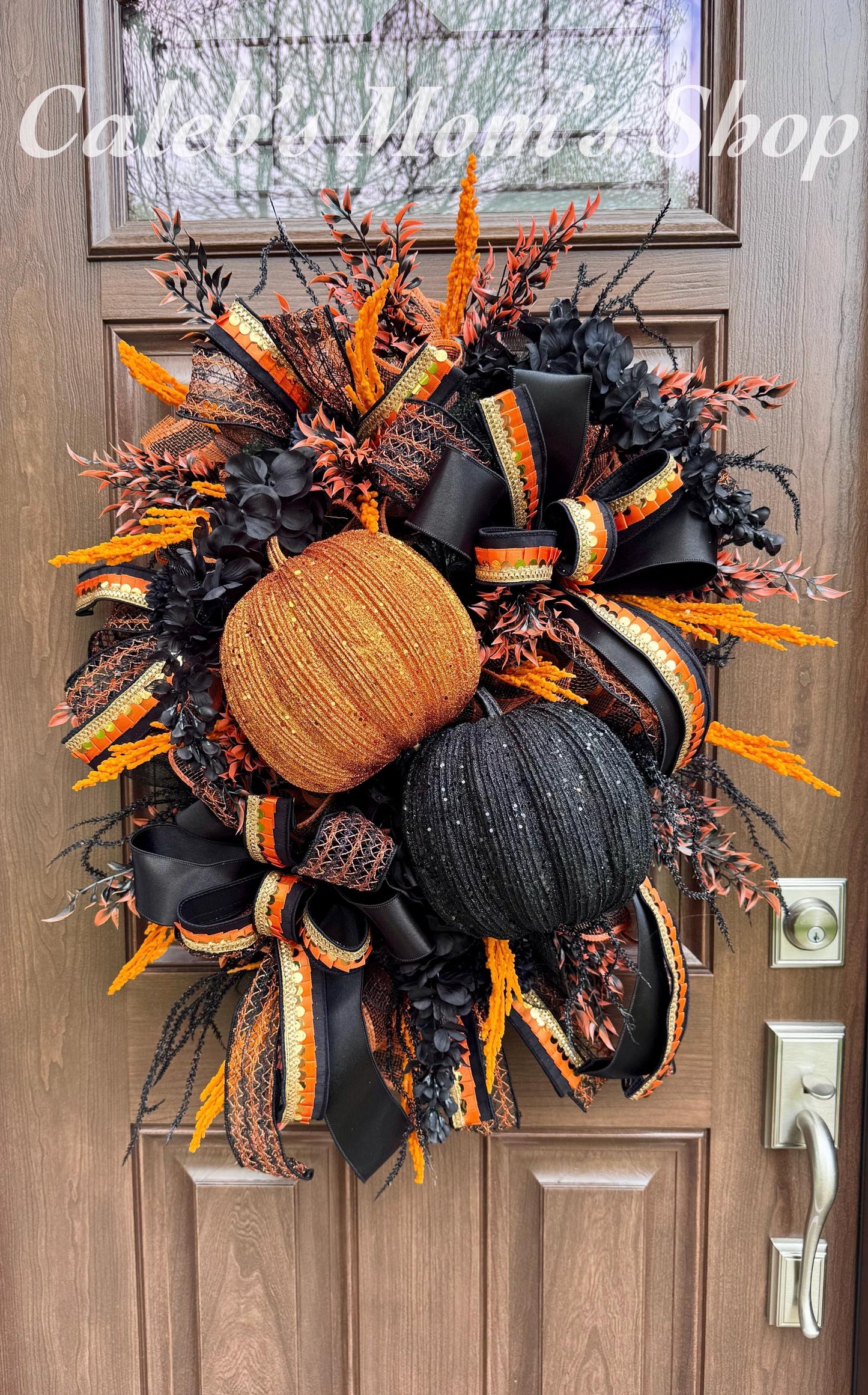 Elegant Halloween Pumpkin Wreath for Front Door, Glitzy Pumpkin Fall Door Decor for Indoor Porch, Glam Fall Home Decor