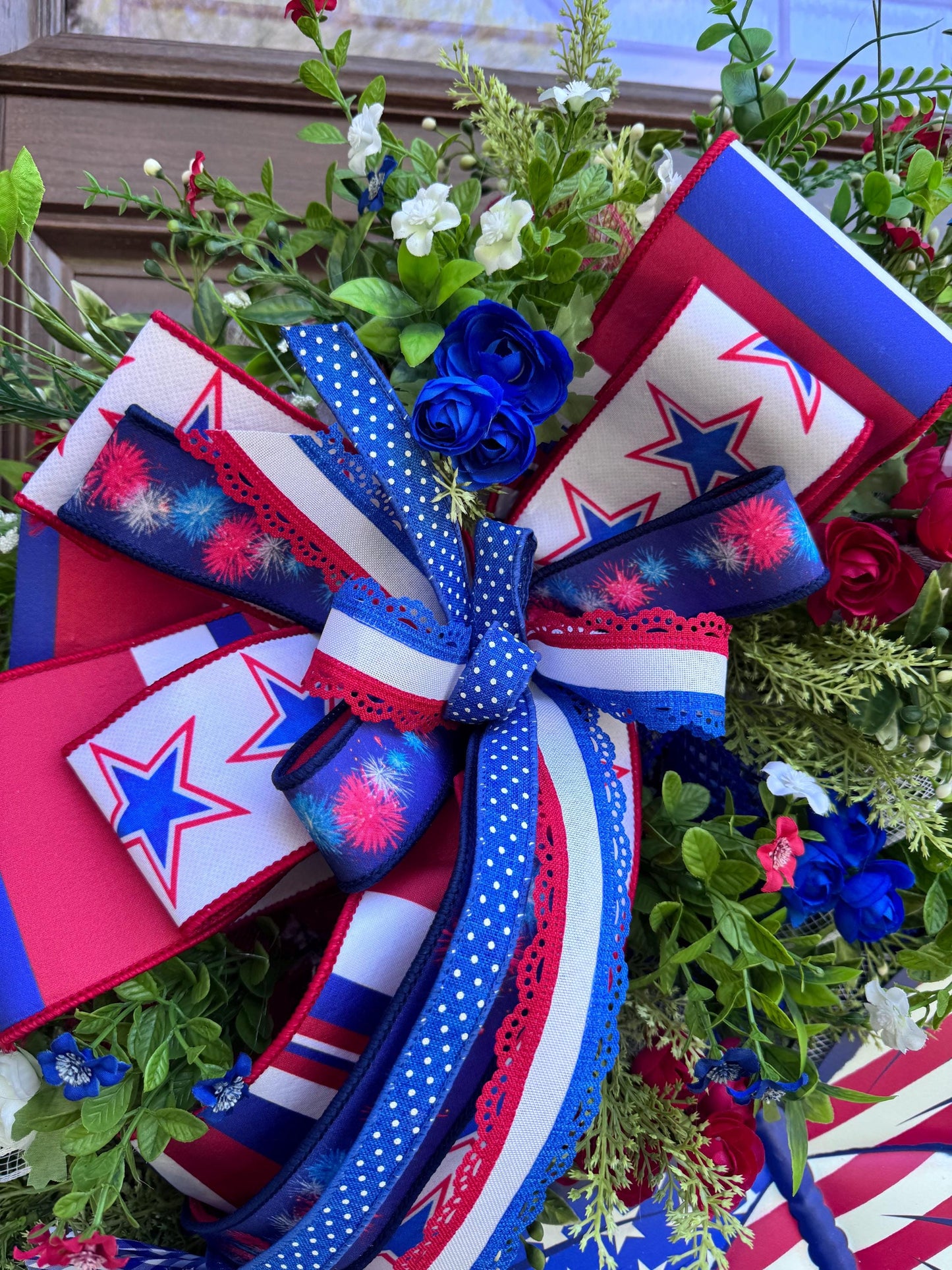 Patriotic Butterfly Wreath for Front Door, 4th of July Home Decor for Outdoor Porch or Indoor Office Wall, XL Floral Wreath Gift for Her