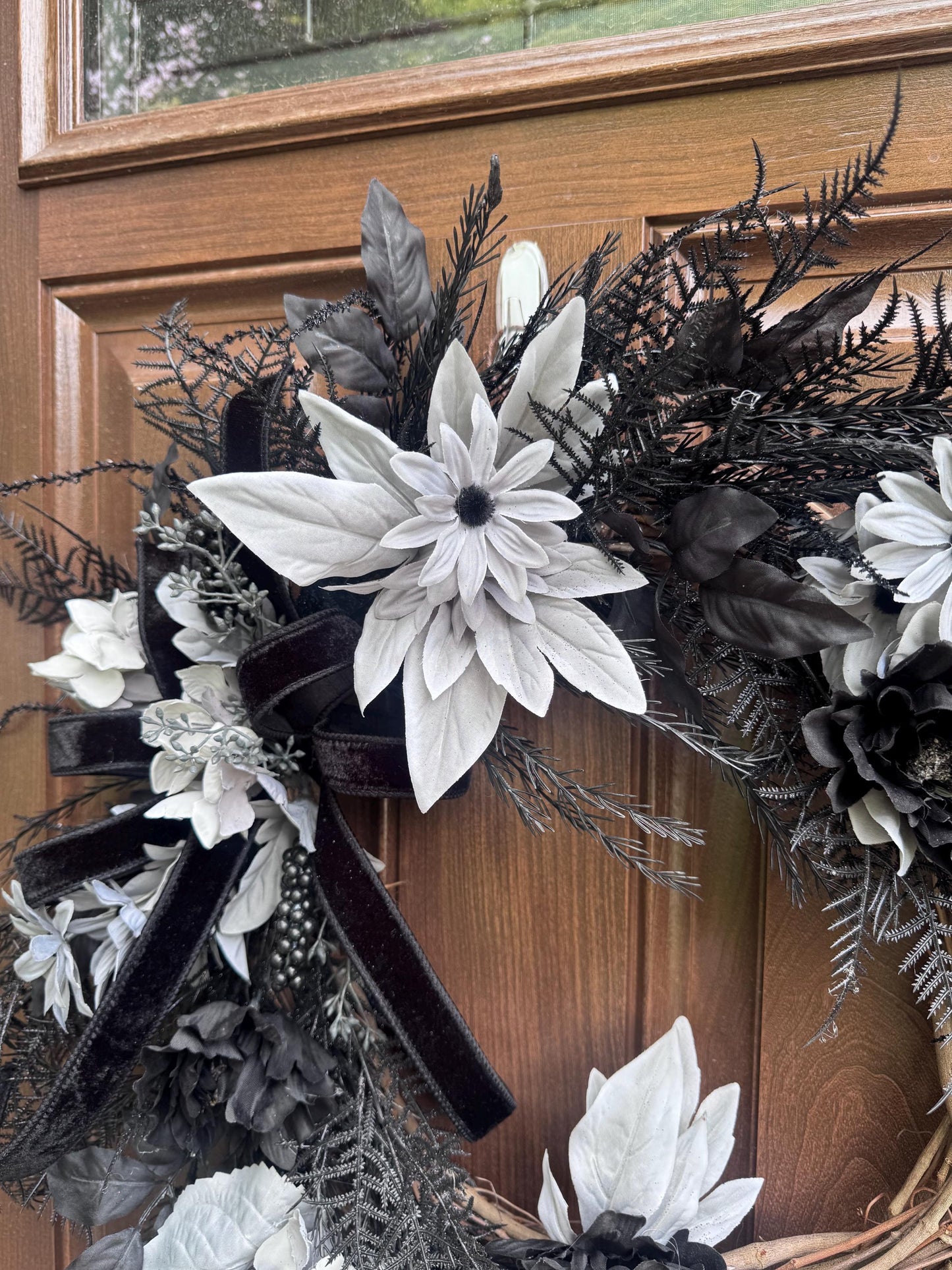 Gothic Halloween Wreath for Front Door, Black and Grey Fall Home Decor for Outdoor Porch or Indoor Office Wall Hanging Goth, Halloween Decor