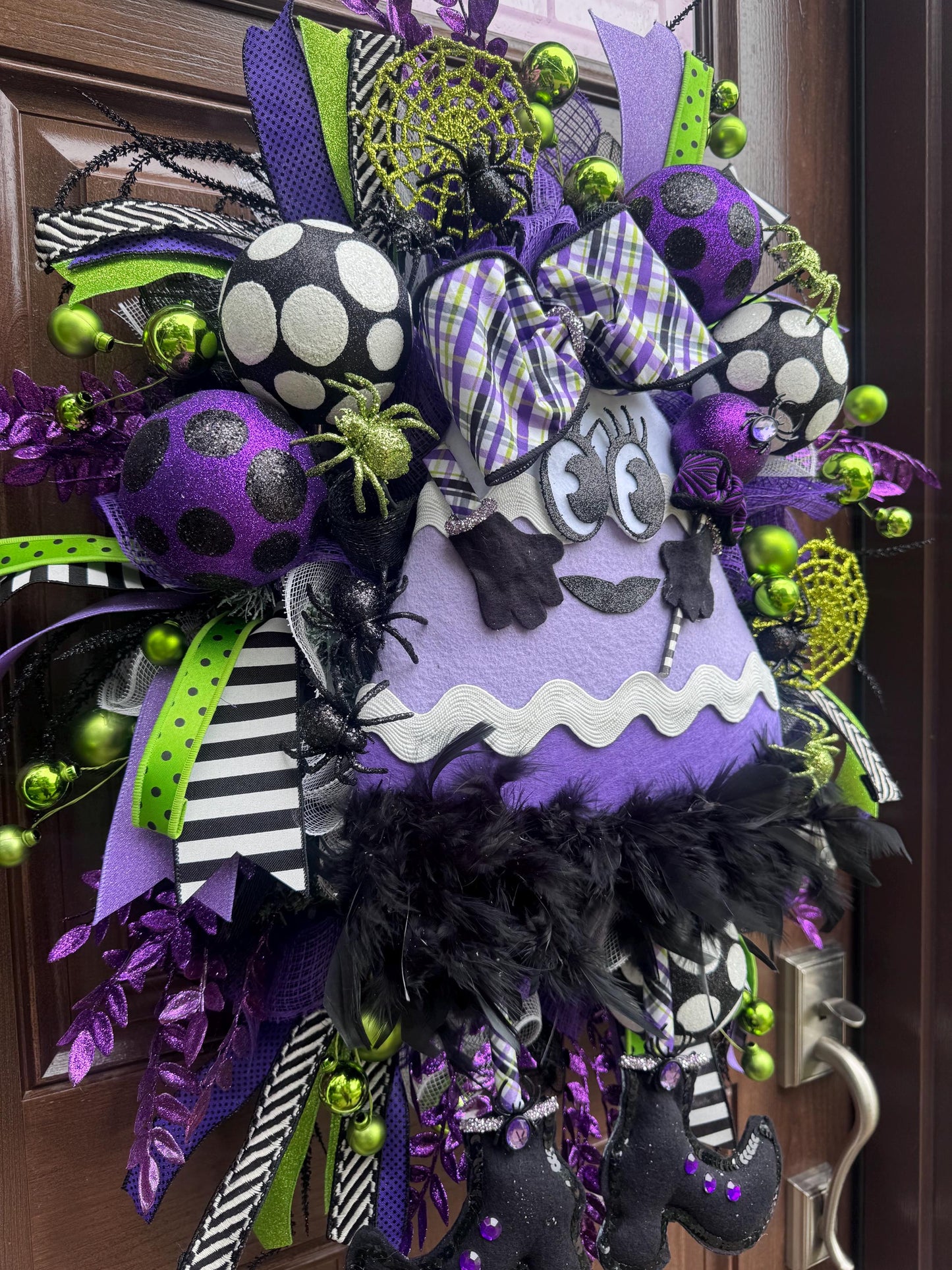 Halloween Purple Witch Wreath, Cute Halloween Wreath, Candy Corn Door Hanger, Purple and Green Halloween Party Decor, Halloween Home Decor