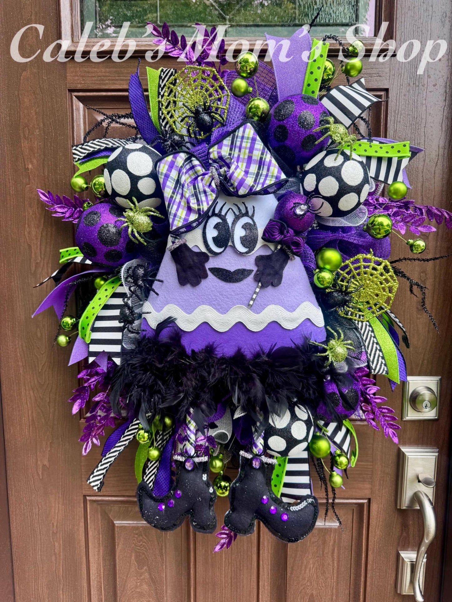 Halloween Purple Witch Wreath, Cute Halloween Wreath, Candy Corn Door Hanger, Purple and Green Halloween Party Decor, Halloween Home Decor