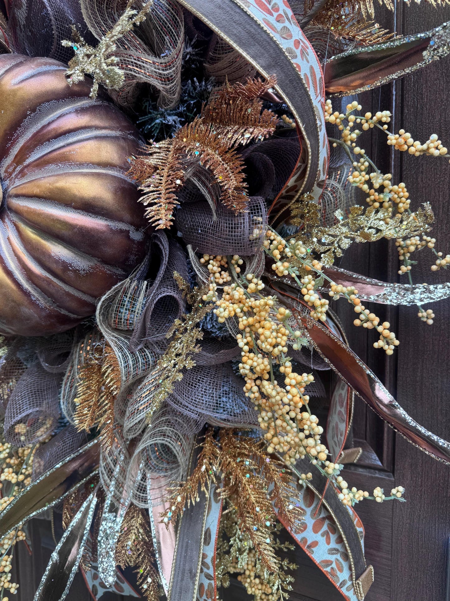 Elegant Fall Pumpkin Wreath for Front Door, Glam Autumn Pumpkin Wreath for Outdoor Porch, Thanksgiving Front Door Wreath Decor, Harvest Glam
