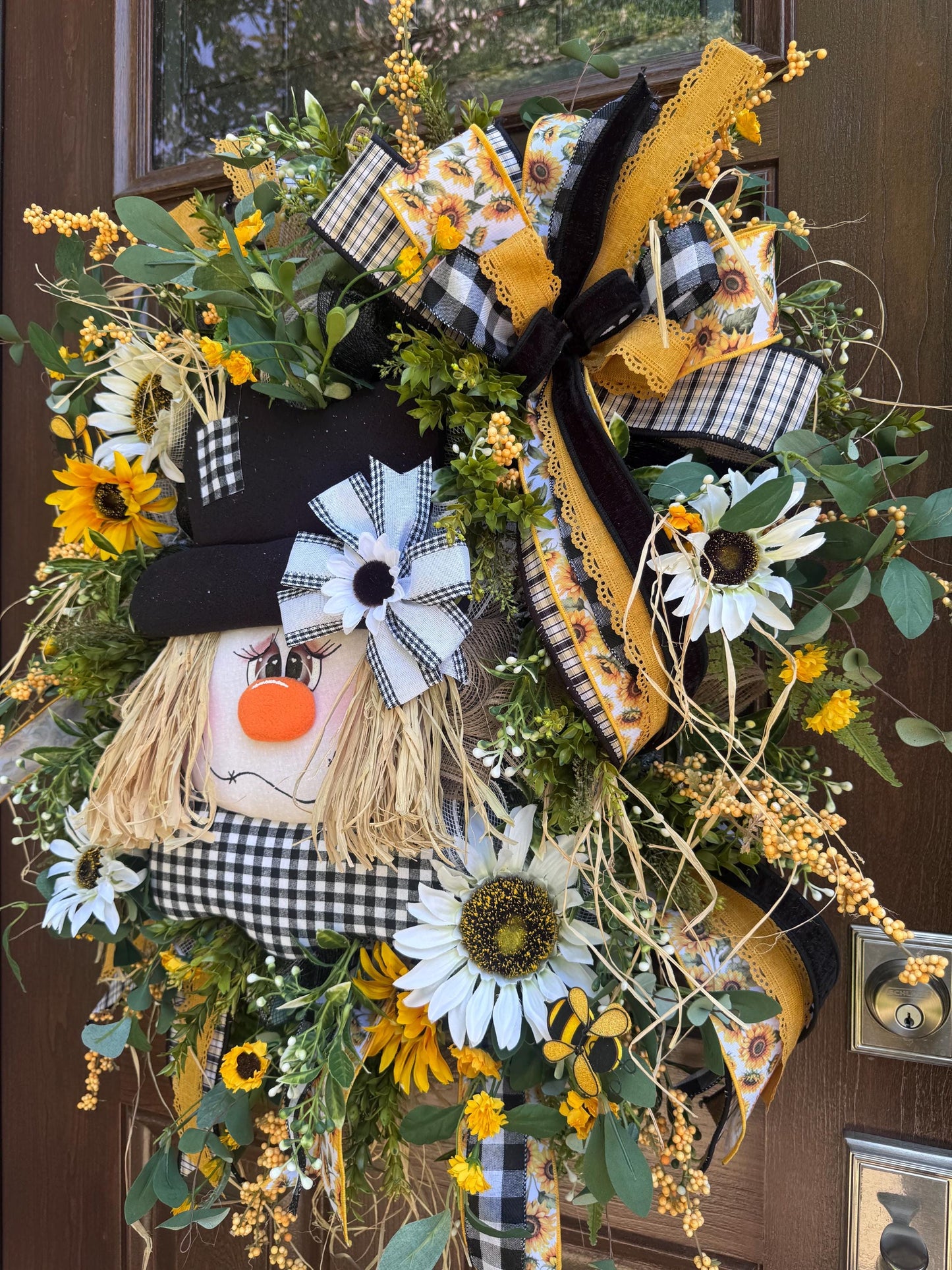 Scarecrow Fall Wreath for Front Door, Fall Home Decor, Sunflower Door Decor, Scarecrow Door Decoration, Autumn Wreath, Thanksgiving Decor