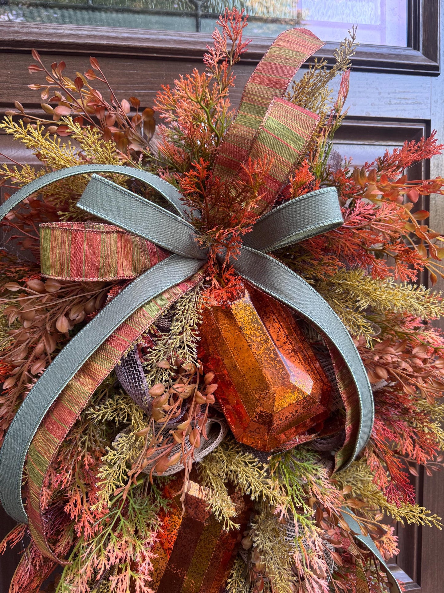 Rustic Fall Swag Wreath, Autumn Jewel Door Decor for Outdoor Porch or Indoor Office Wall Hanger, Farmhouse Swag Door Accent for Home Decor