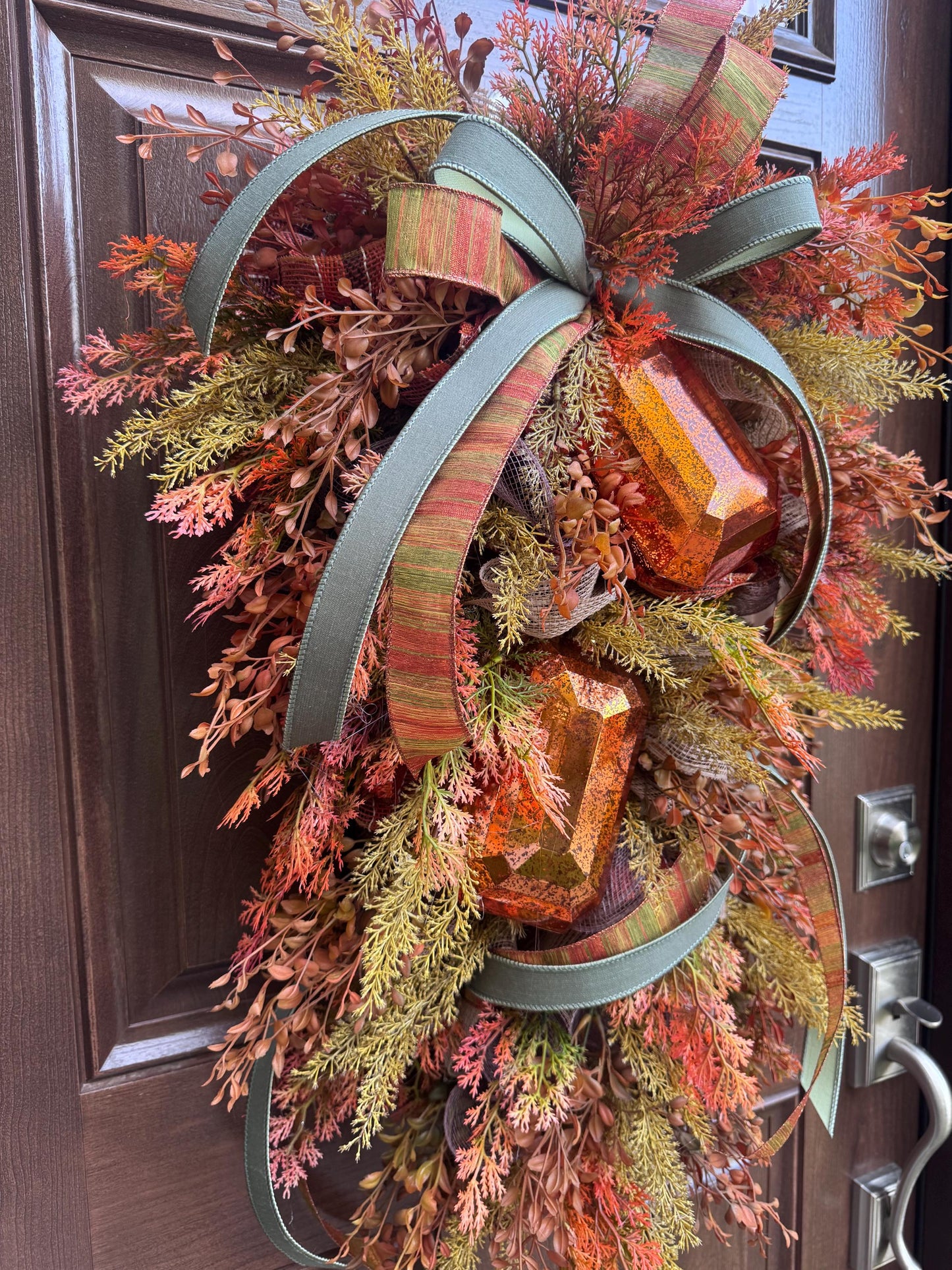 Rustic Fall Swag Wreath, Autumn Jewel Door Decor for Outdoor Porch or Indoor Office Wall Hanger, Farmhouse Swag Door Accent for Home Decor