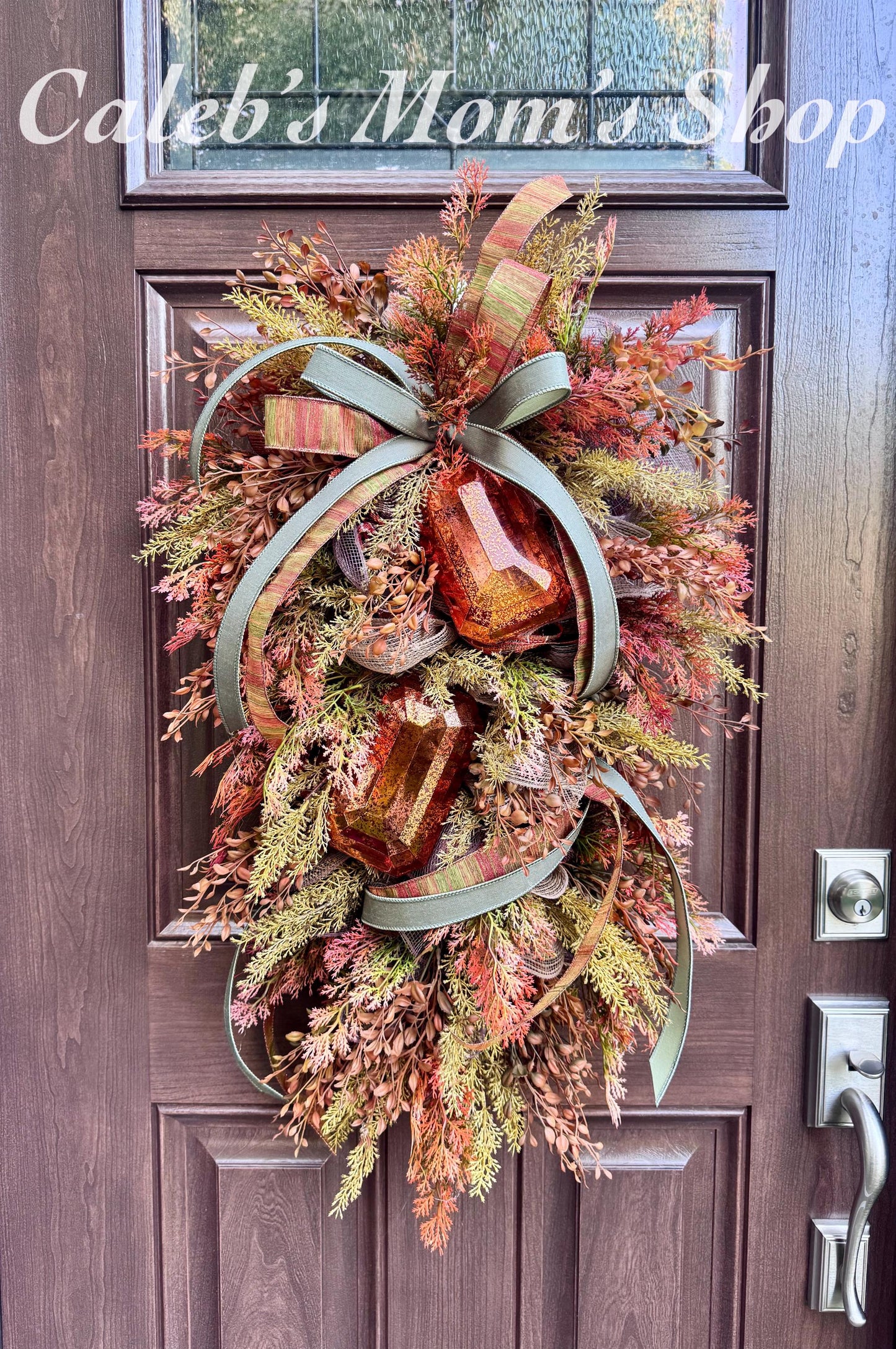 Rustic Fall Swag Wreath, Autumn Jewel Door Decor for Outdoor Porch or Indoor Office Wall Hanger, Farmhouse Swag Door Accent for Home Decor