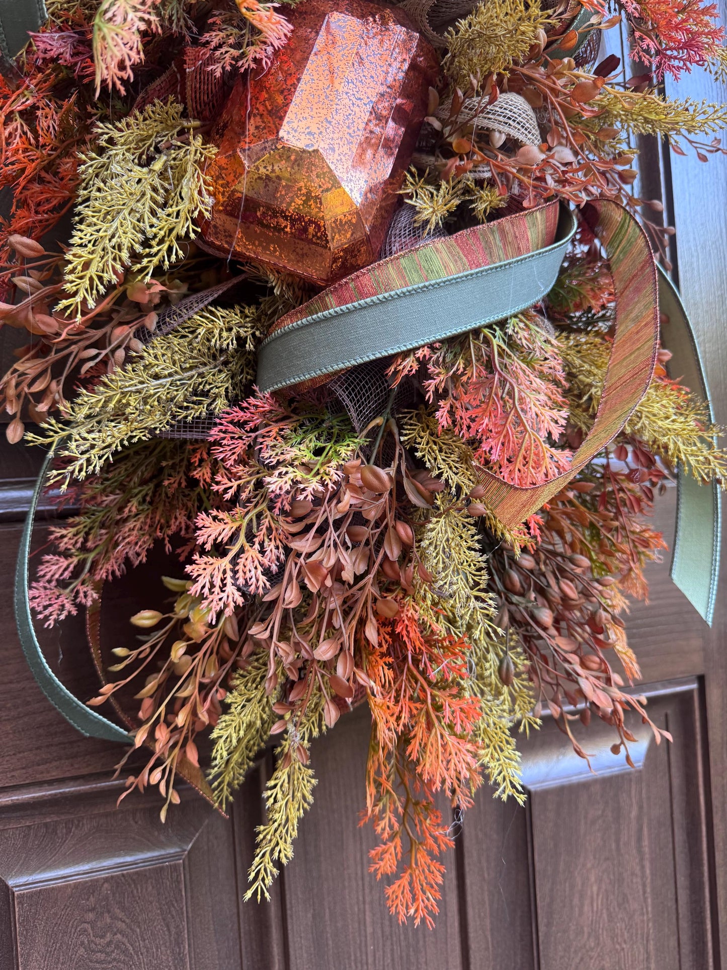 Rustic Fall Swag Wreath, Autumn Jewel Door Decor for Outdoor Porch or Indoor Office Wall Hanger, Farmhouse Swag Door Accent for Home Decor