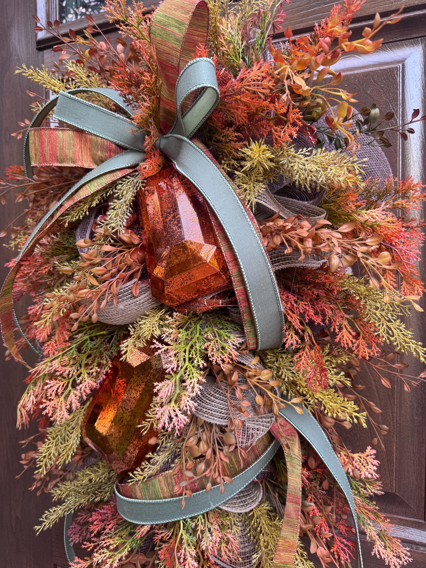 Rustic Fall Swag Wreath, Autumn Jewel Door Decor for Outdoor Porch or Indoor Office Wall Hanger, Farmhouse Swag Door Accent for Home Decor