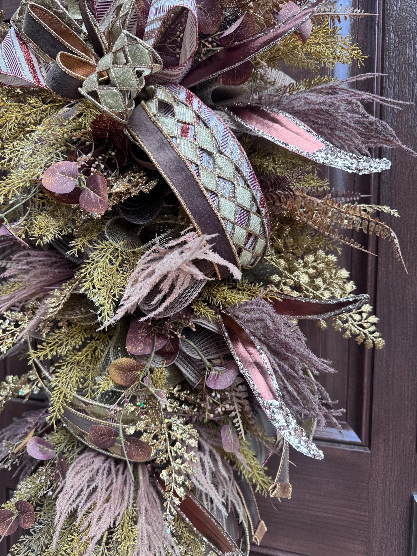 Rustic Fall Door Swag, Elegant Front Door Decor, Glam Autumn Wreath Alternative, Farmhouse Style Accent for Wall Hanger, Gift for Her Mom