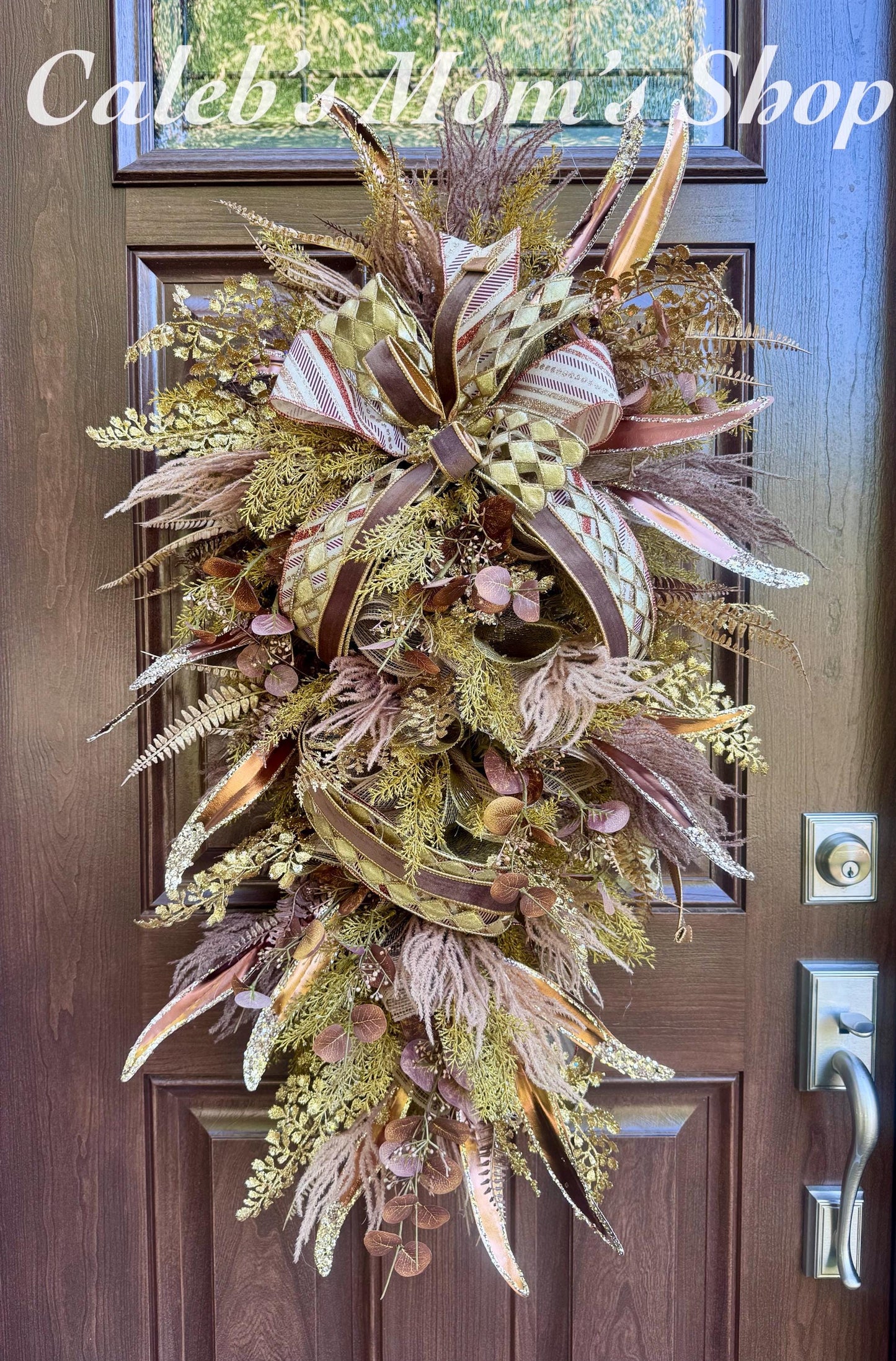 Rustic Fall Door Swag, Elegant Front Door Decor, Glam Autumn Wreath Alternative, Farmhouse Style Accent for Wall Hanger, Gift for Her Mom