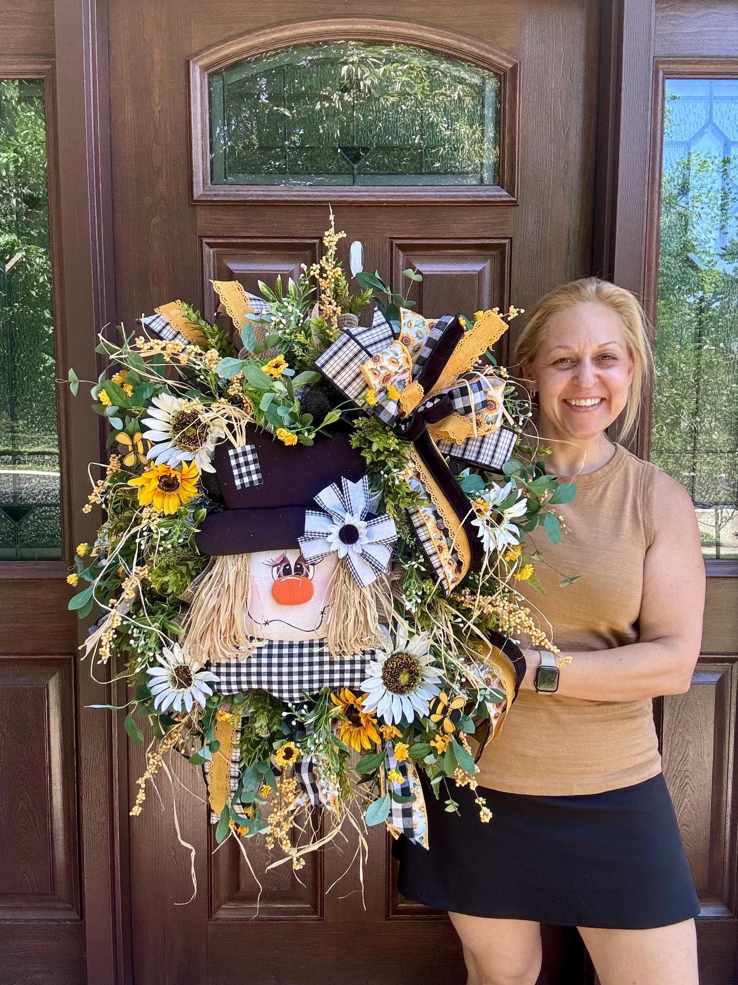 Scarecrow Fall Wreath for Front Door, Fall Home Decor, Sunflower Door Decor, Scarecrow Door Decoration, Autumn Wreath, Thanksgiving Decor