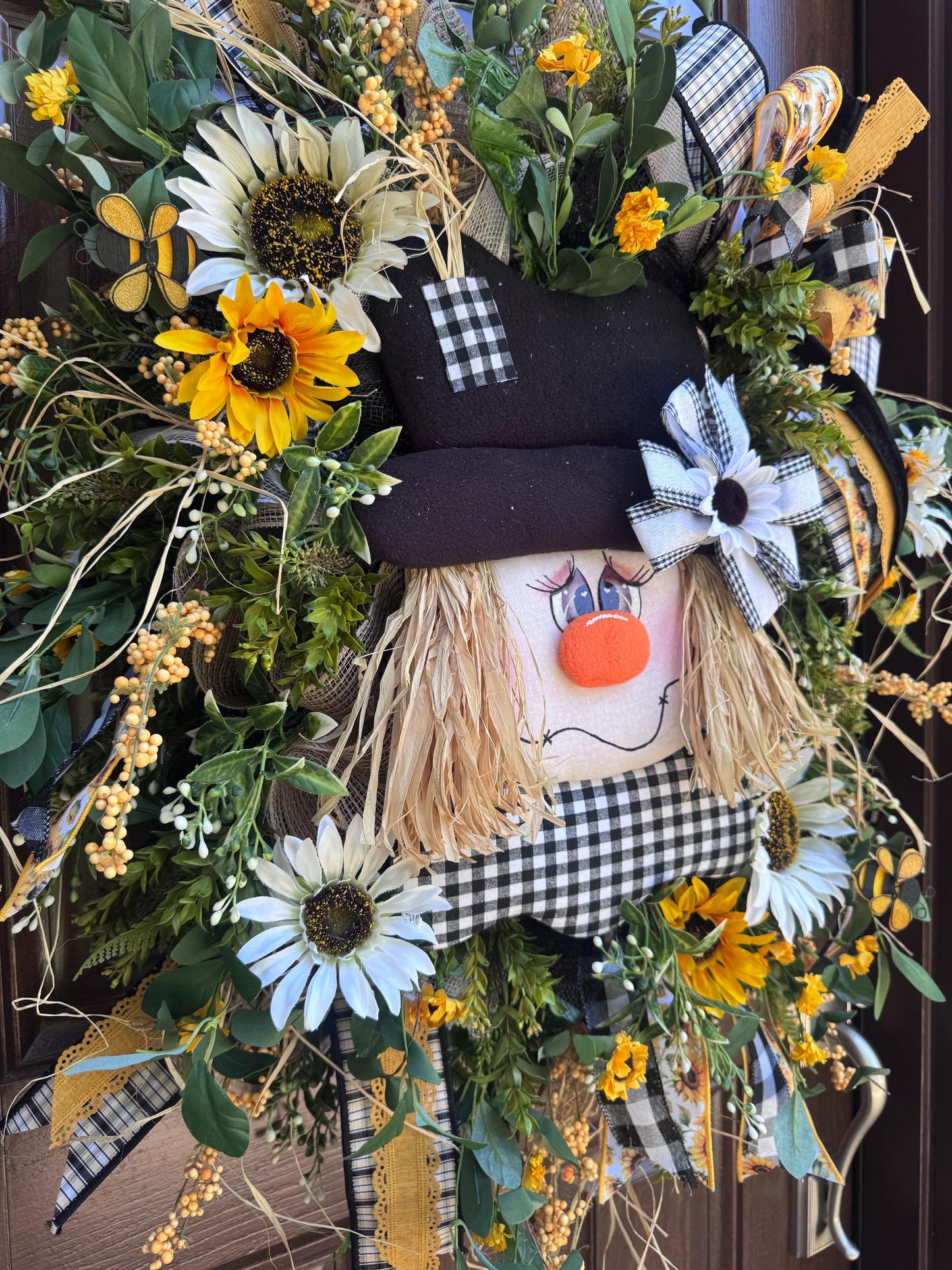 Scarecrow Fall Wreath for Front Door, Fall Home Decor, Sunflower Door Decor, Scarecrow Door Decoration, Autumn Wreath, Thanksgiving Decor