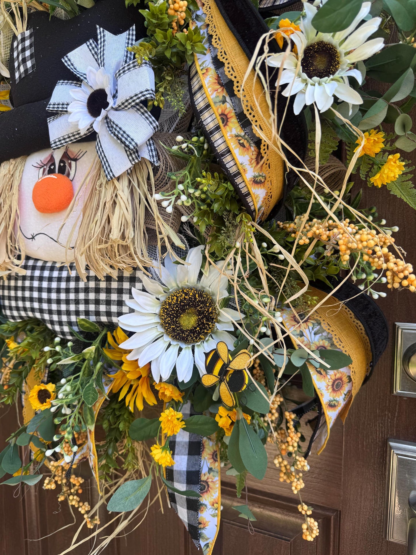 Scarecrow Fall Wreath for Front Door, Fall Home Decor, Sunflower Door Decor, Scarecrow Door Decoration, Autumn Wreath, Thanksgiving Decor